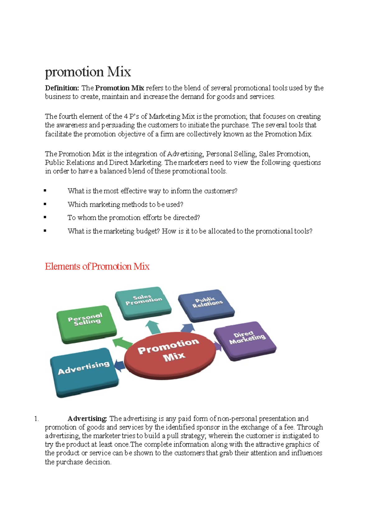Promotion mix - The fourth element of the 4 P’s of Marketing Mix is the ...