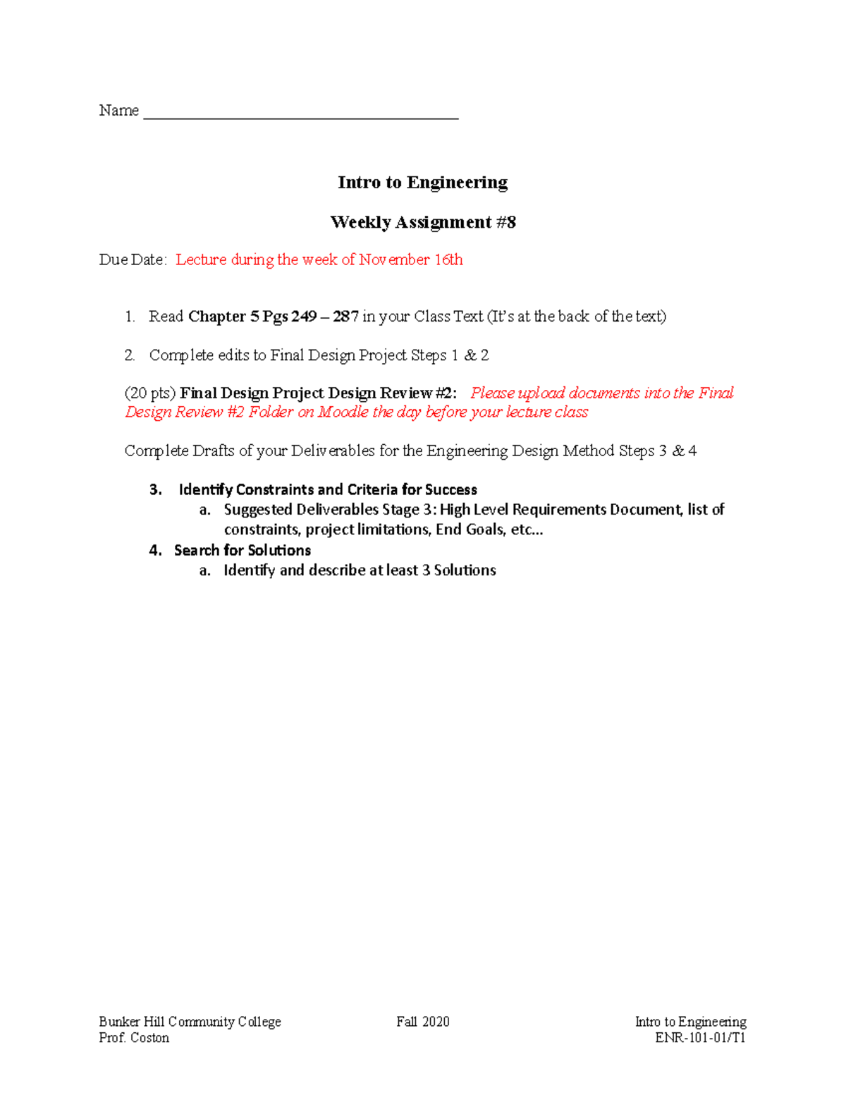 Intro to Engineering Homework 8 Fall 2020 - Name ...