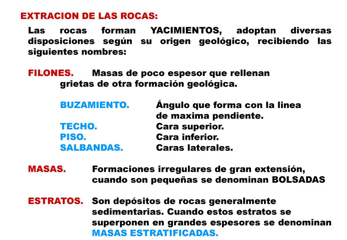 Tema 3 3 Extraccion Y Definiciones Ex Raci On De Las Rocas La Roc For Yaci En Studocu