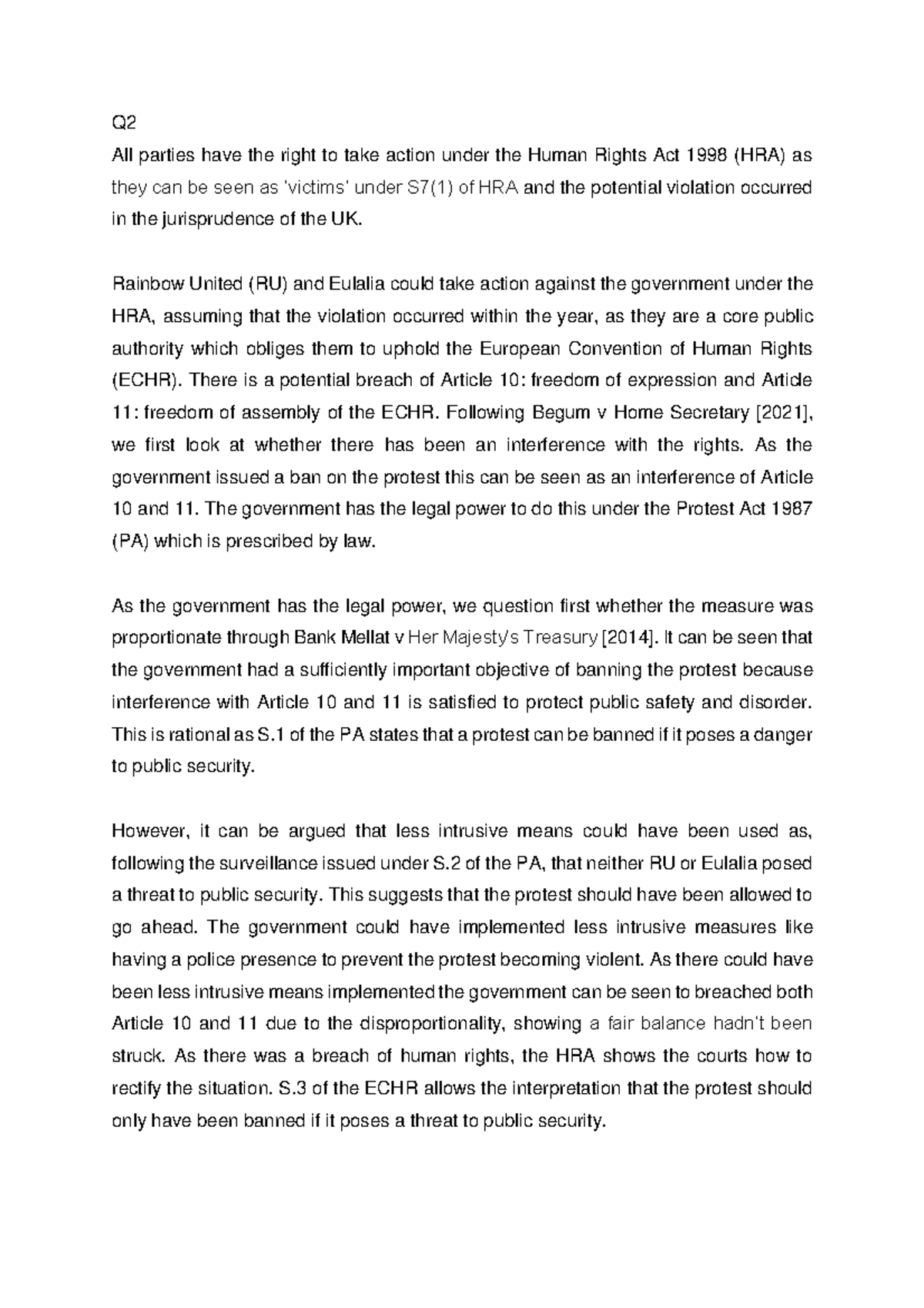 Problem Question - Q All parties have the right to take action under ...