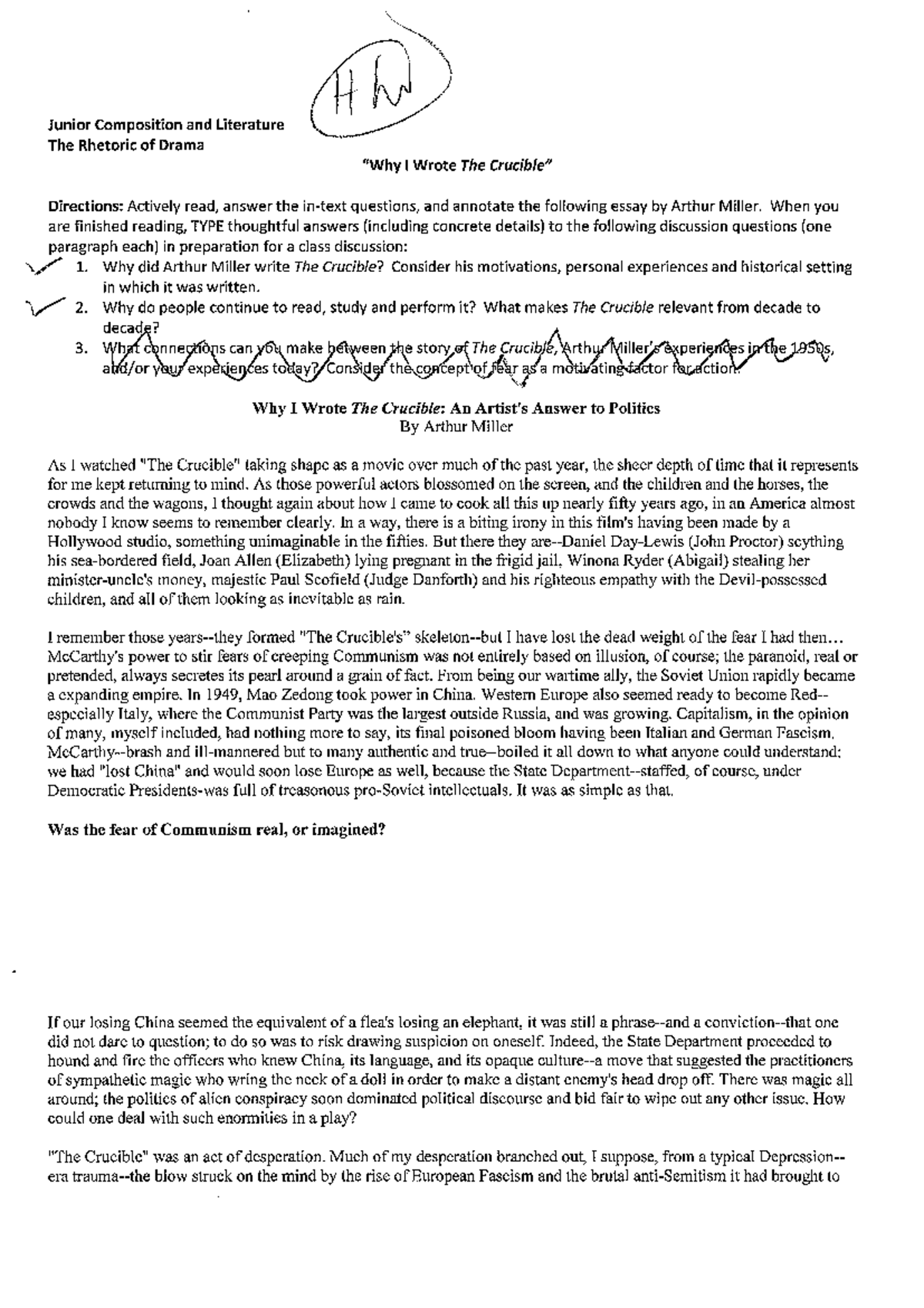 Why I wrote The Crucible ELICOS Studocu