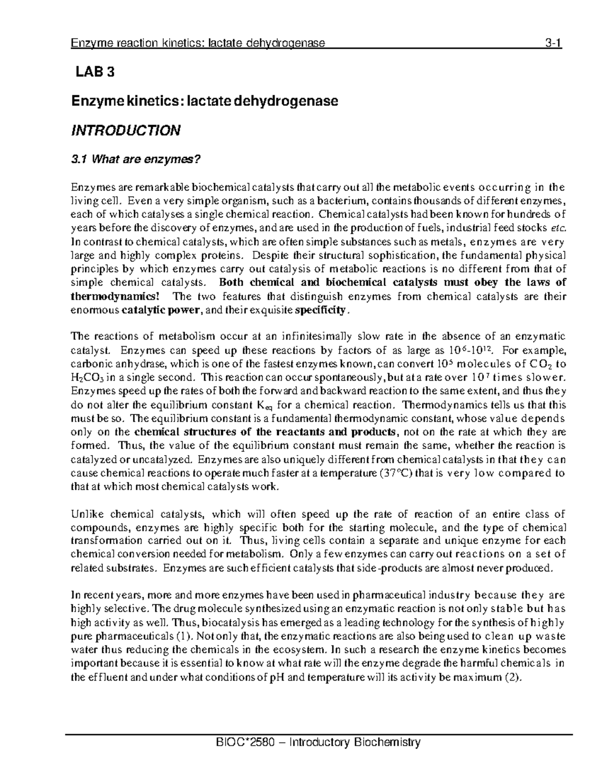 Lab ManualEnzyme Lab BIOC 3560 U of G Studocu