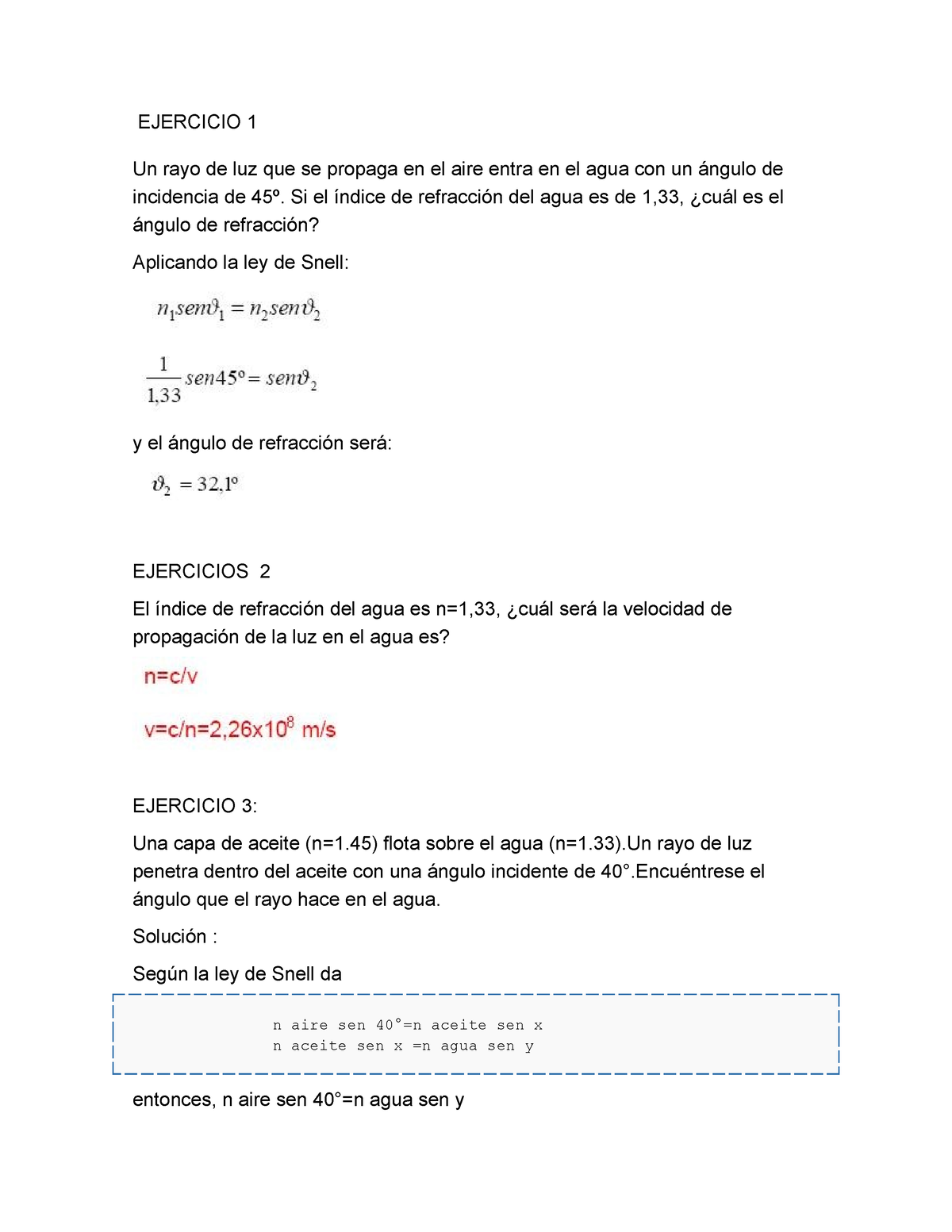 Ejercicios-snell - Ejercicios Snell - EJERCICIO 1 Un Rayo De Luz Que Se ...