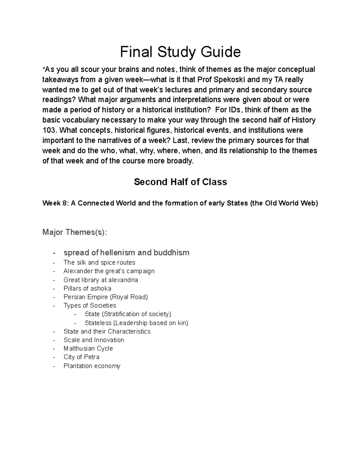 Copy Of HIST 103 Final Review - Final Study Guide *As You All Scour ...