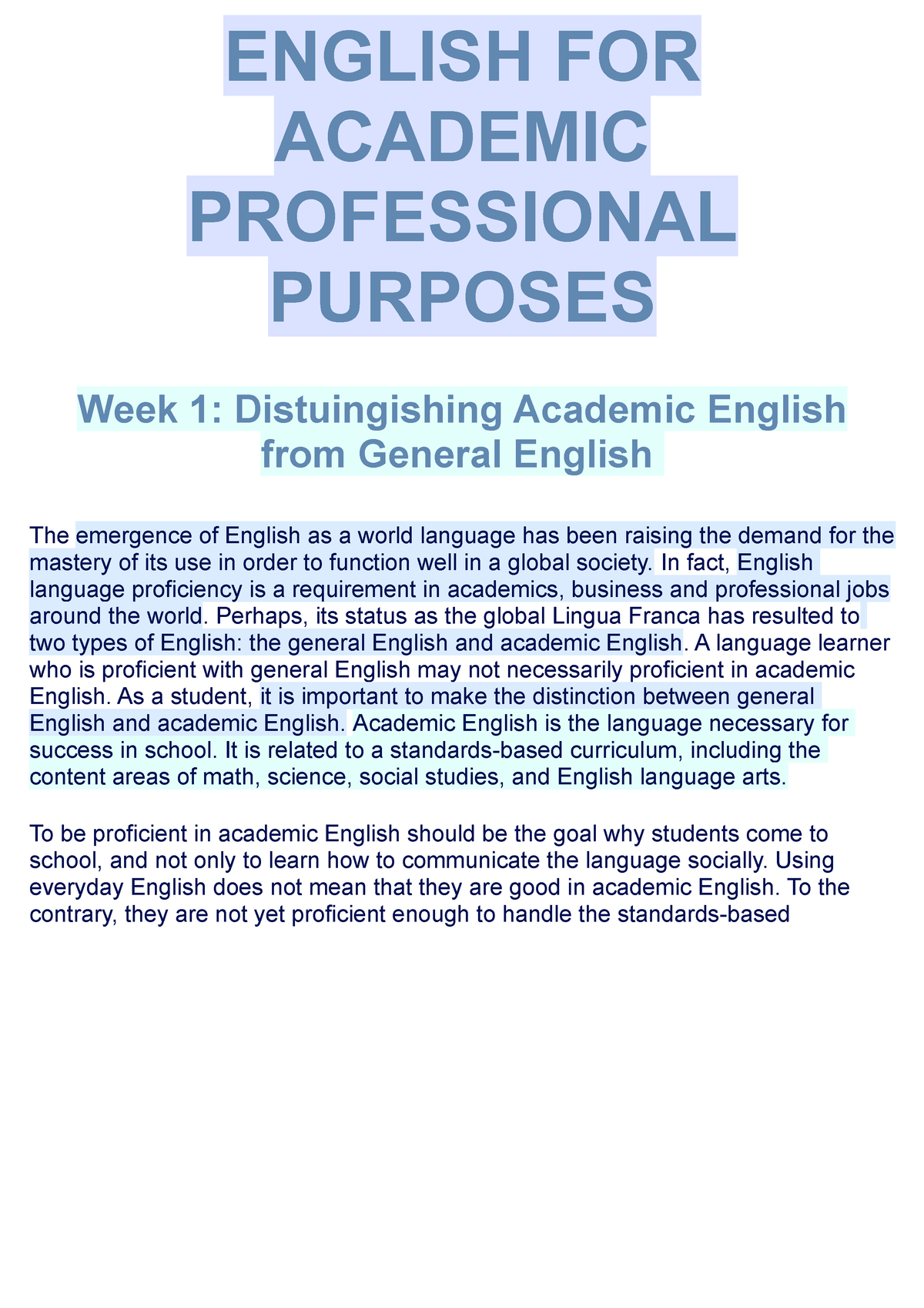essay about english for academic and professional purposes