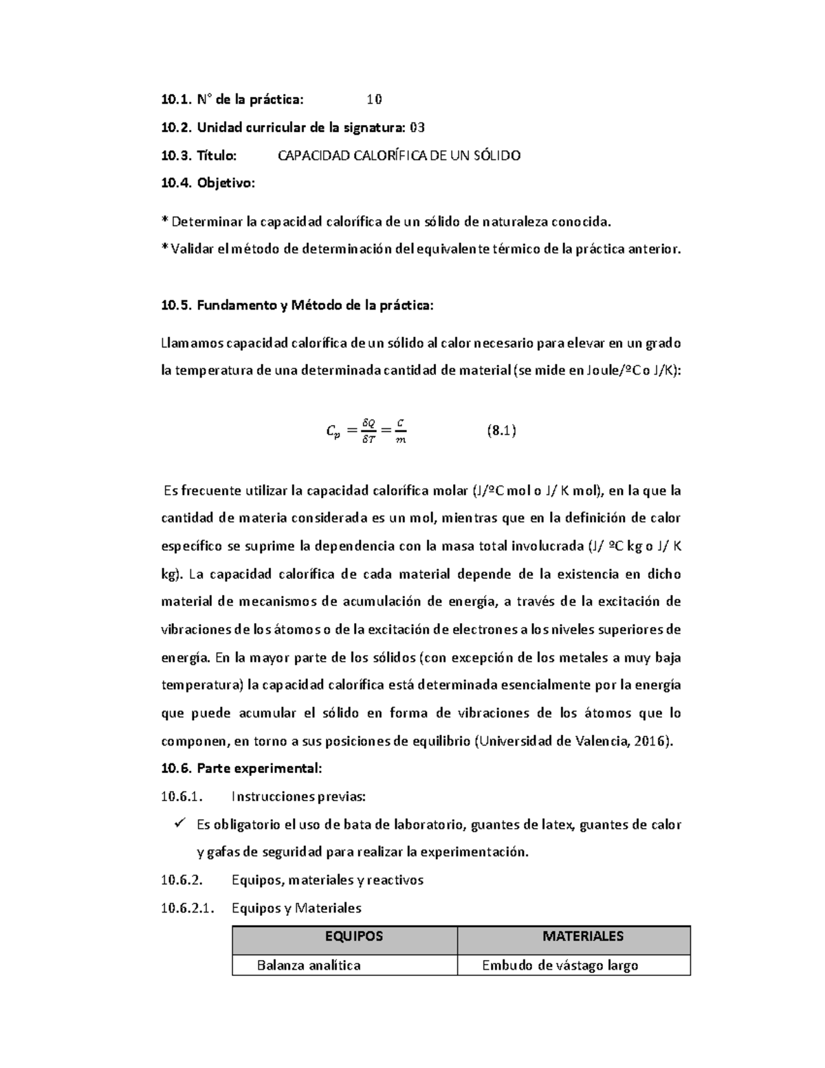 03-Capacidad Calorífica De Un Sólido - N° De La Práctica: 10 Unidad ...