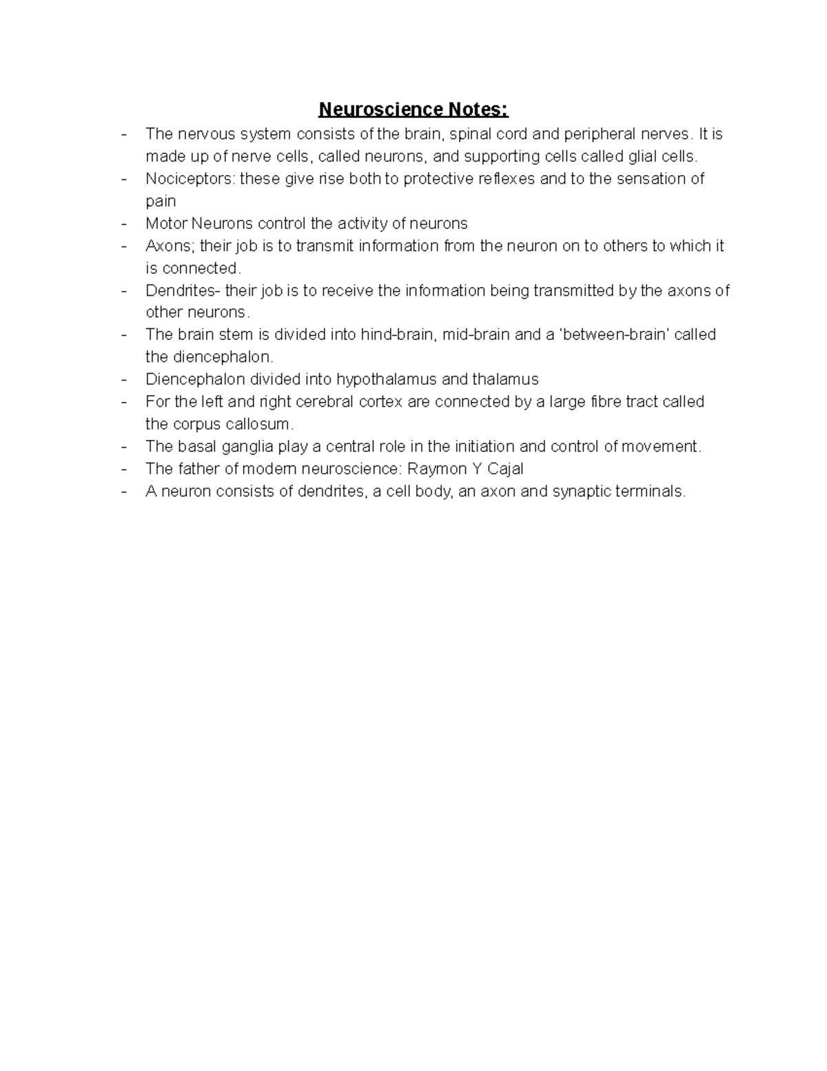 Neuronscience Notes Neuroscience Notes The Nervous System Consists Neuronscience Notes Neuroscience Notes The Nervous System Consists
