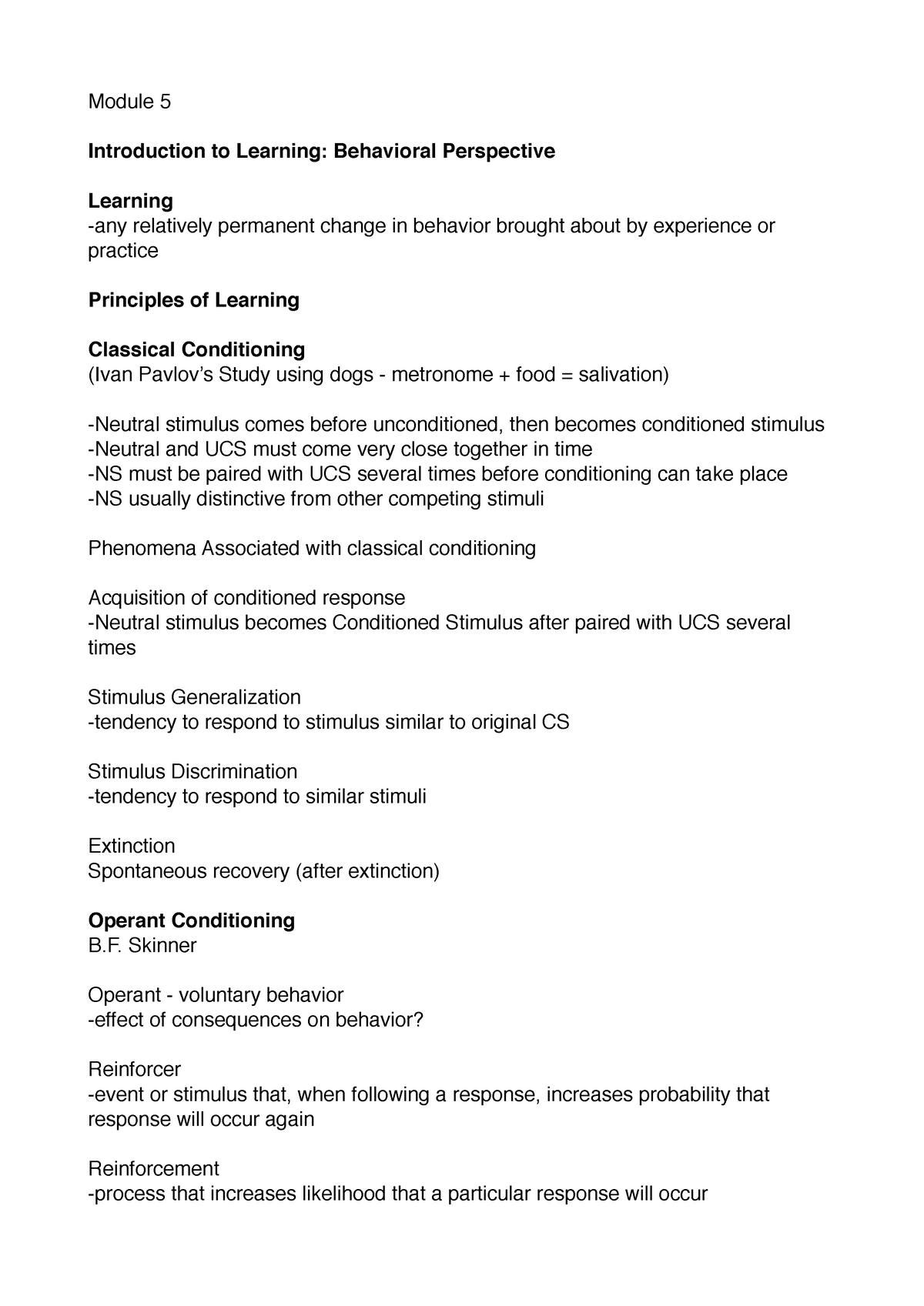 Psych 101 2nd Exam Reviewer - Module 5 Introduction To Learning ...