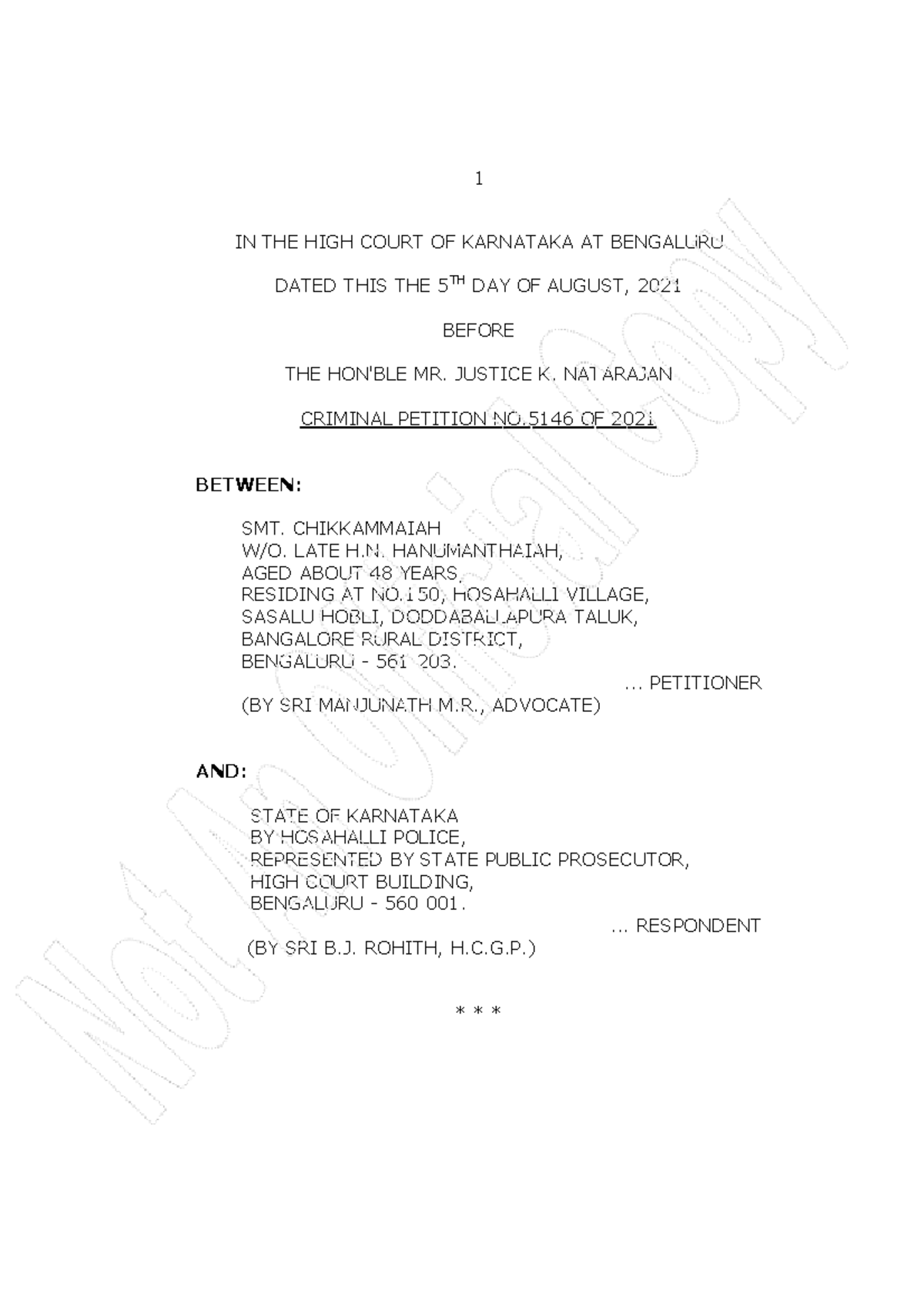 Case1 NAa 1 IN THE HIGH COURT OF KARNATAKA AT BENGALURU DATED THIS