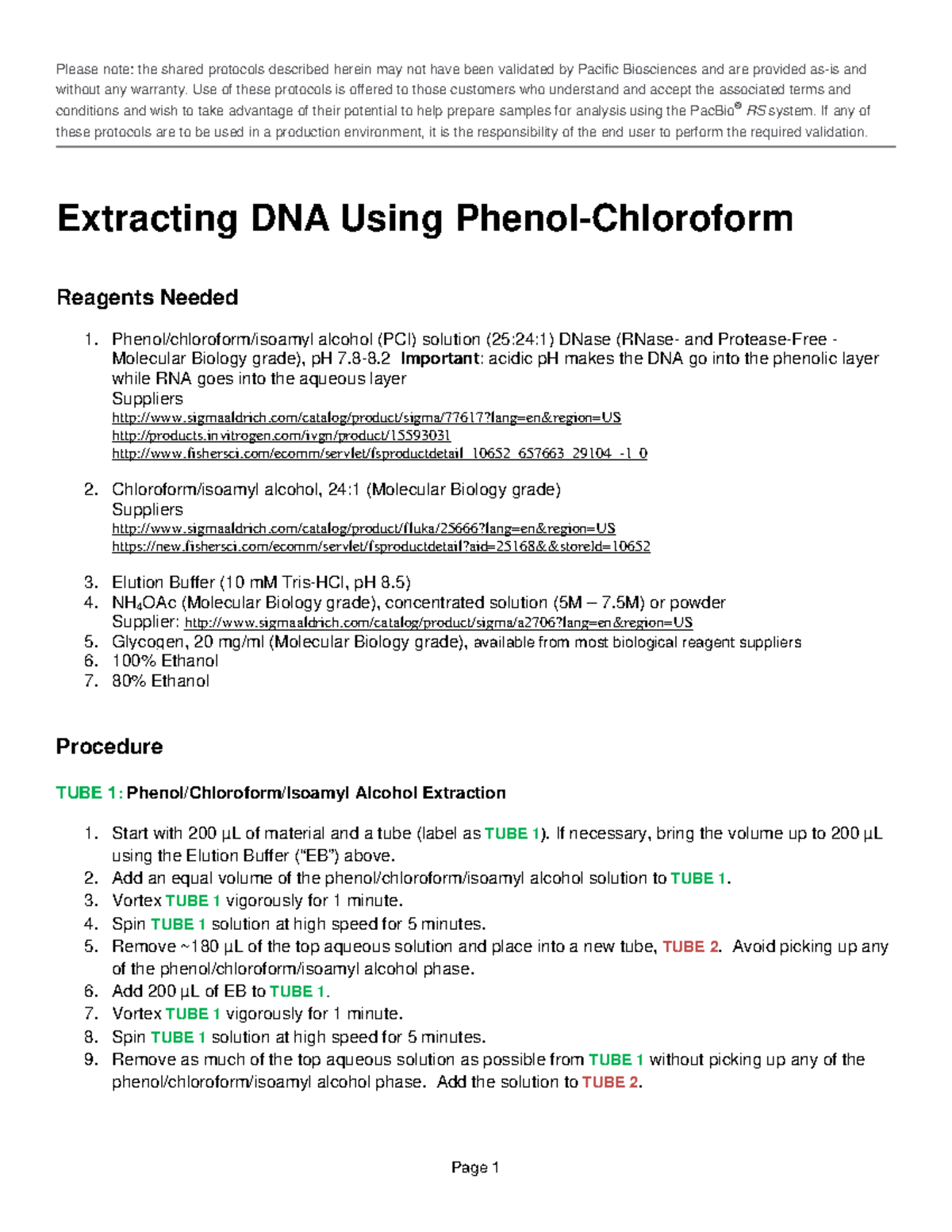 Shared Protocol Extracting Dna Usinig Phenol Chloroform Page 1 Please