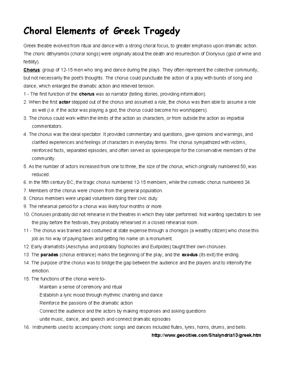 Choral Elements, Structure, Ode of Greek Tragedy Choral Elements of