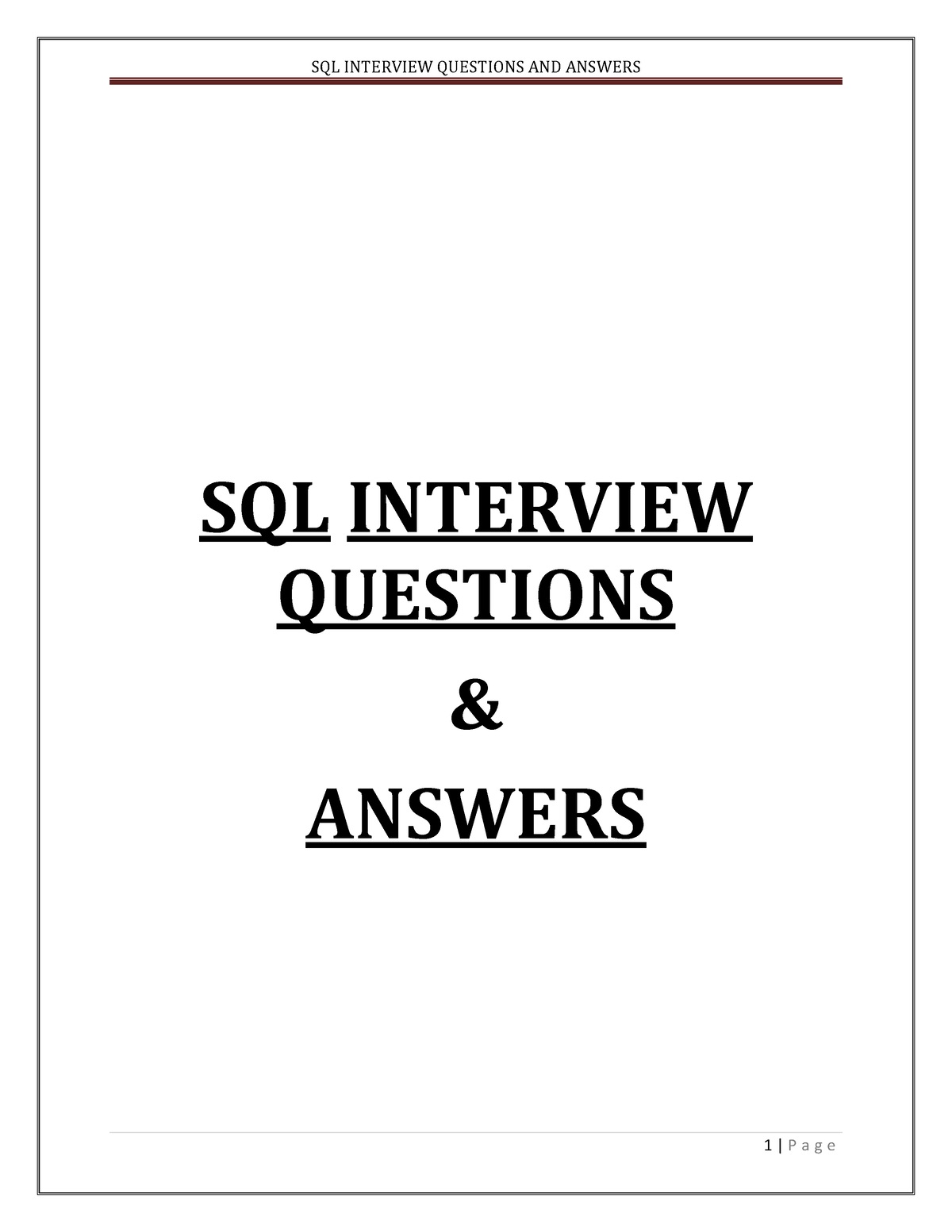 SQL Interview Questions And Answers - SQL INTERVIEW QUESTIONS & ANSWERS ...