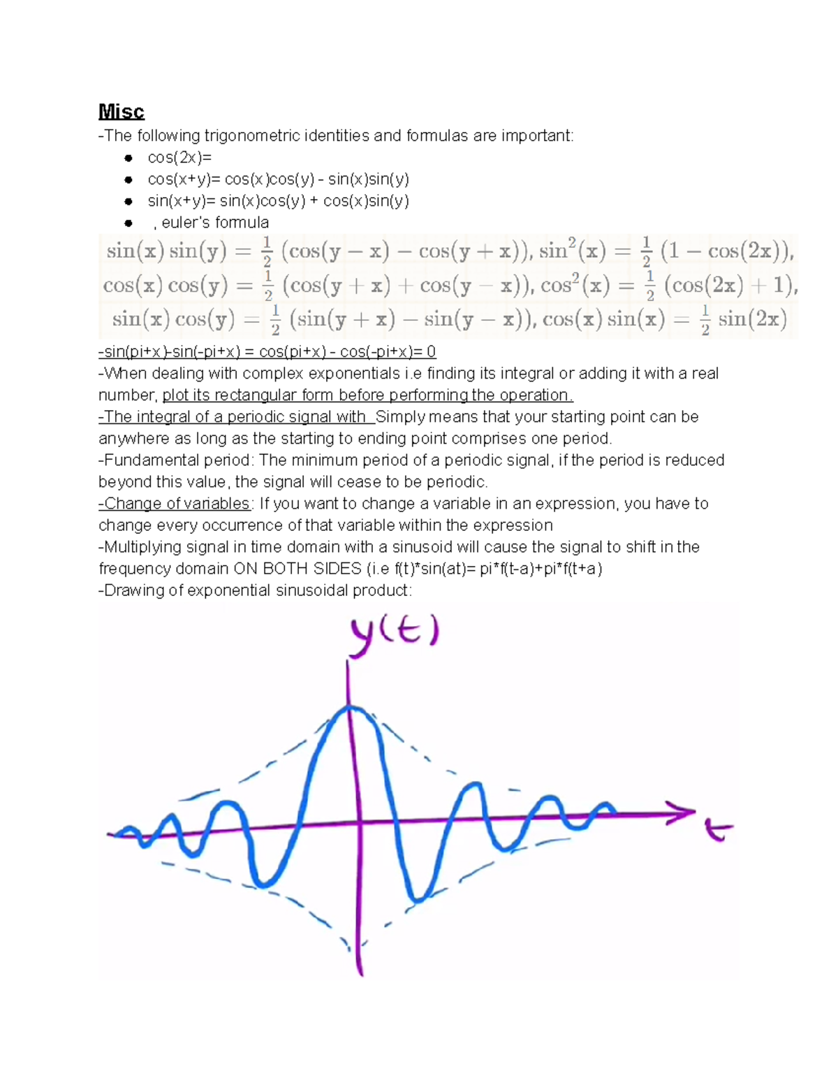 EE2010 Personal Lecture Notes - Misc -The Following Trigonometric ...