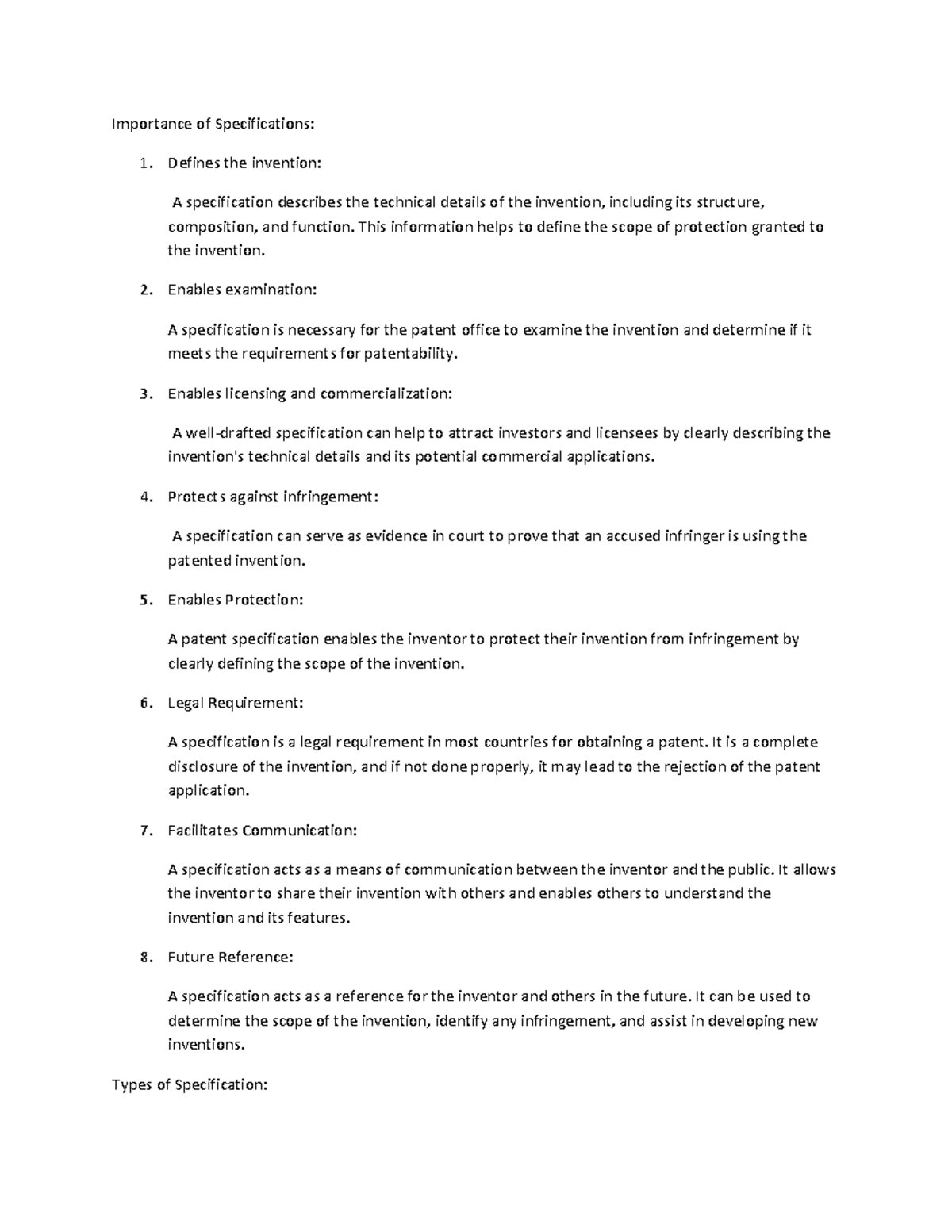 Importance and types of specification under the patent law - Importance ...