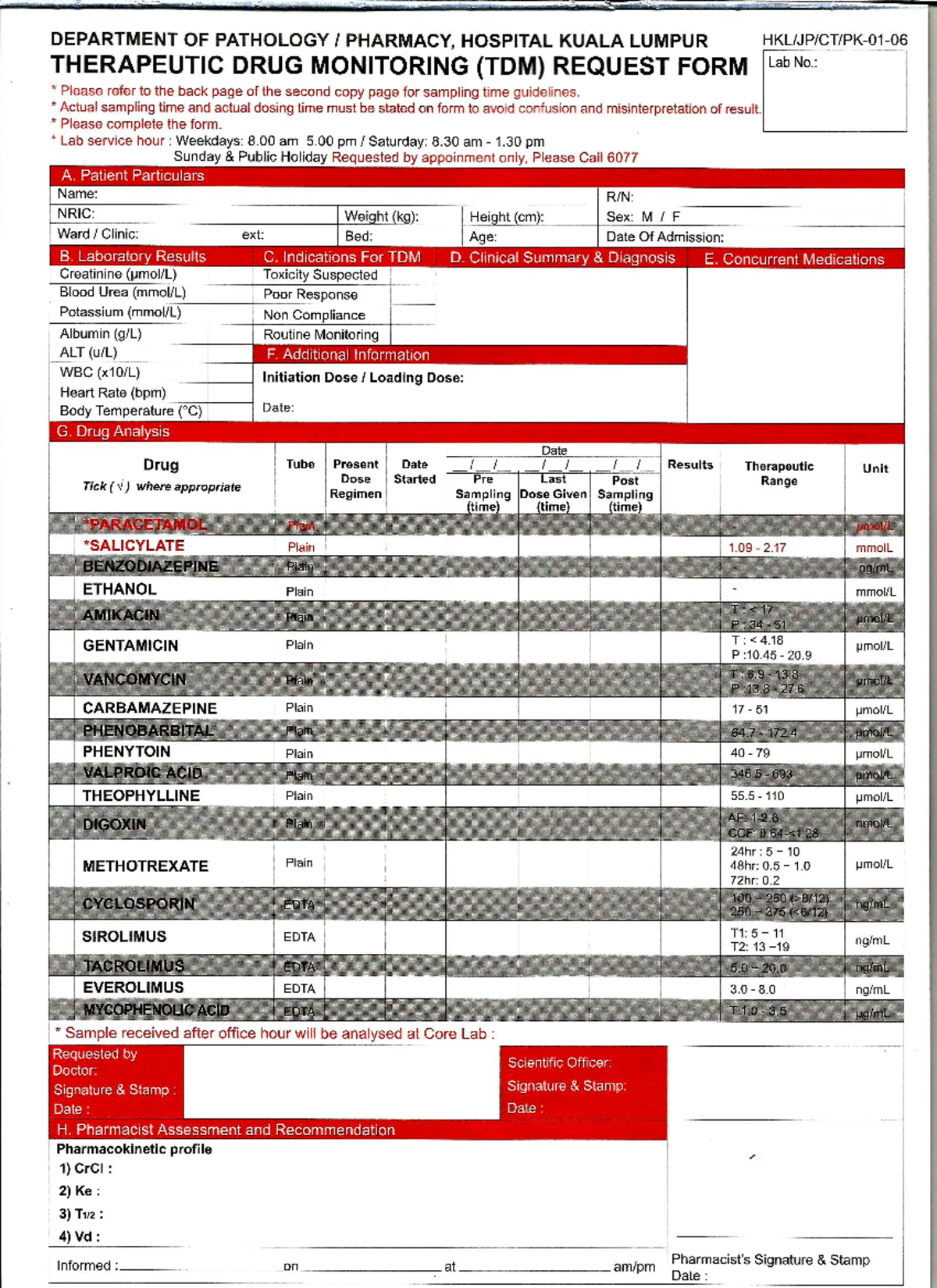 TDM FORM - Request form for TDM test - Penyelidikan Sains Bioperubatan ...
