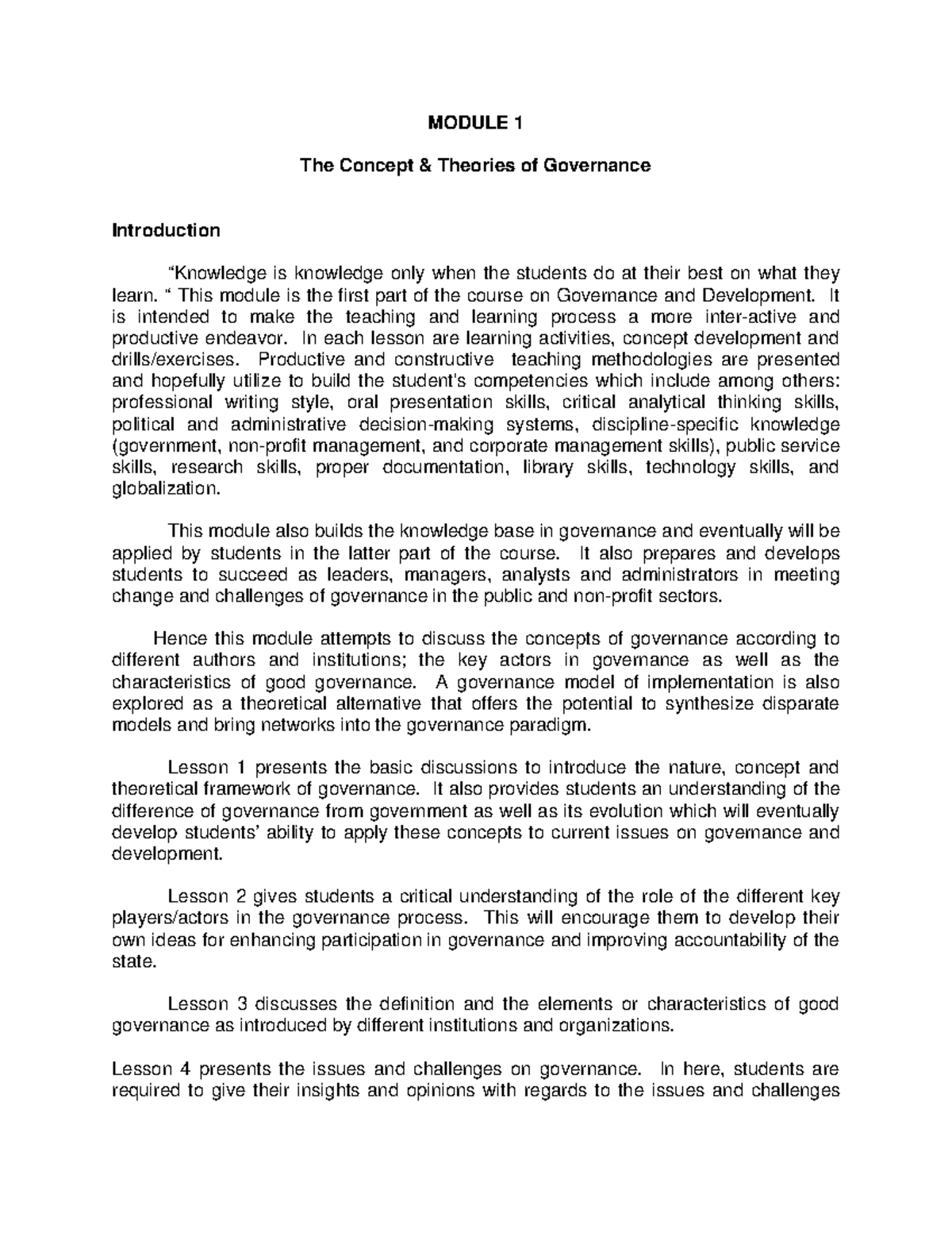 Concept OF Politics AND Governance Module I - MODULE 1 The Concept ...