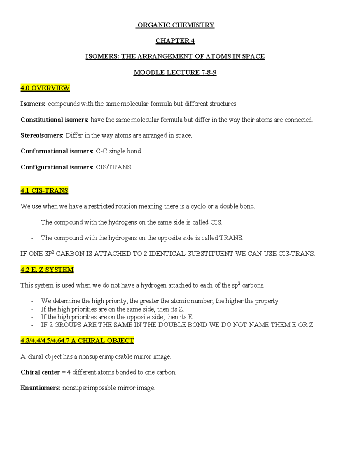 Organic Chemistry - Summary chapter 4 - ORGANIC CHEMISTRY CHAPTER 4 ...