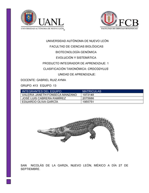 PIA1 Evolución y sistemática - UNIVERSIDAD AUTÓNOMA DE NUEVO LEÓN FACULTAD  DE CIENCIAS BIOLÓGICAS - Studocu