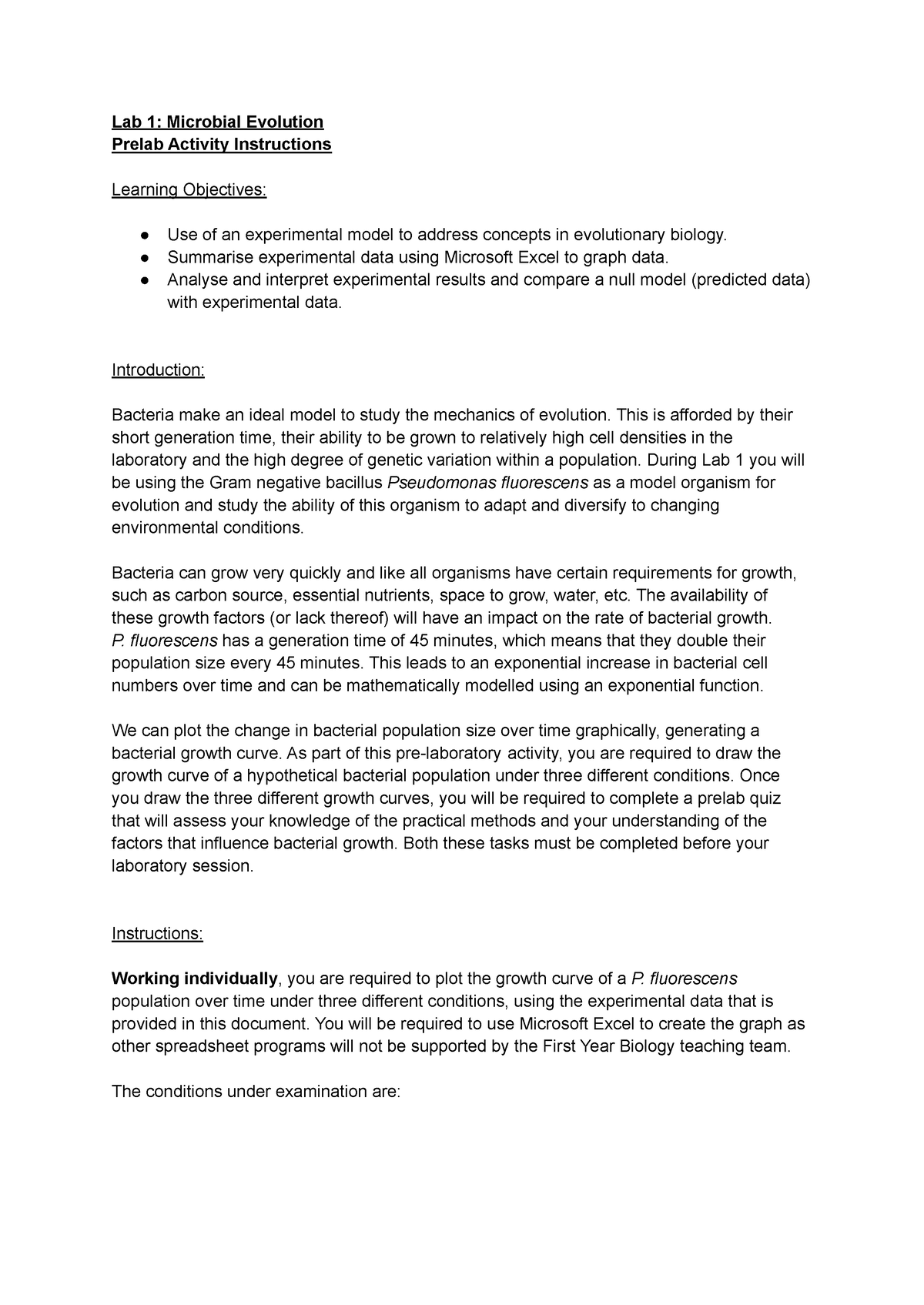 Lab 1 Prelab Activity Instructions 2021 - Lab 1: Microbial Evolution ...