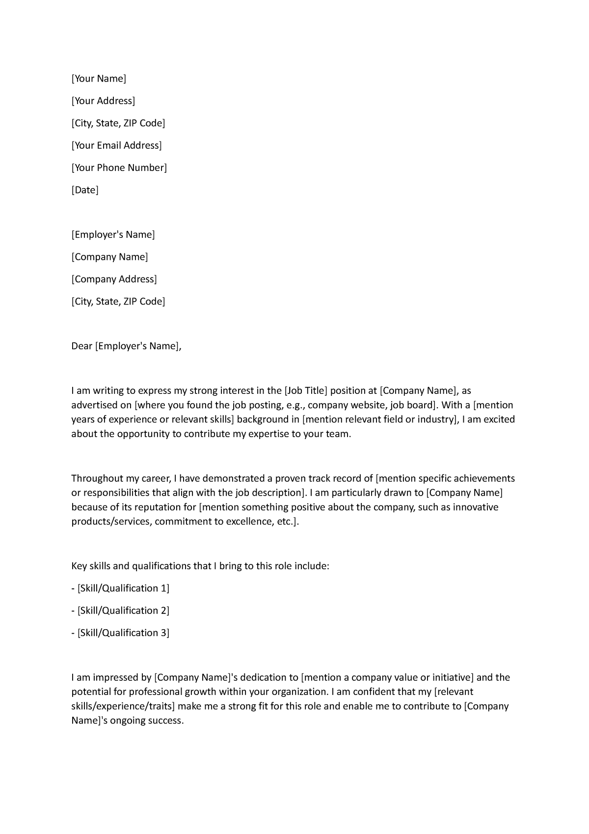 Cover Letter tempelate - [Your Name] [Your Address] [City, State, ZIP ...