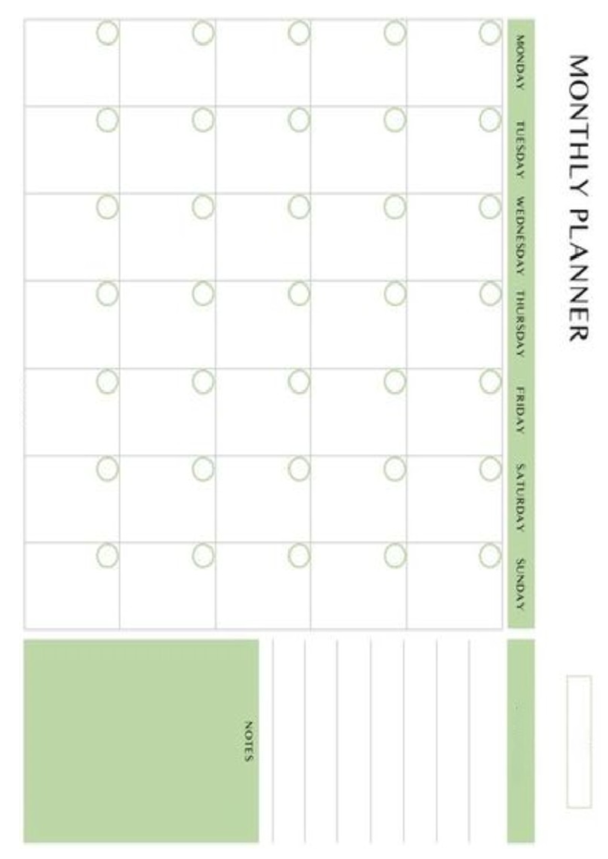 Monthly Planner - SUNDAY MONTHLY PLANNER FRIDAY WEDNESDAY MONDAY NOTES ...