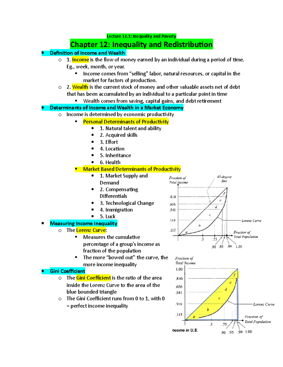 ECON Notes 12 - Lecture 12: Inequality and Poverty Chapter 12 ...