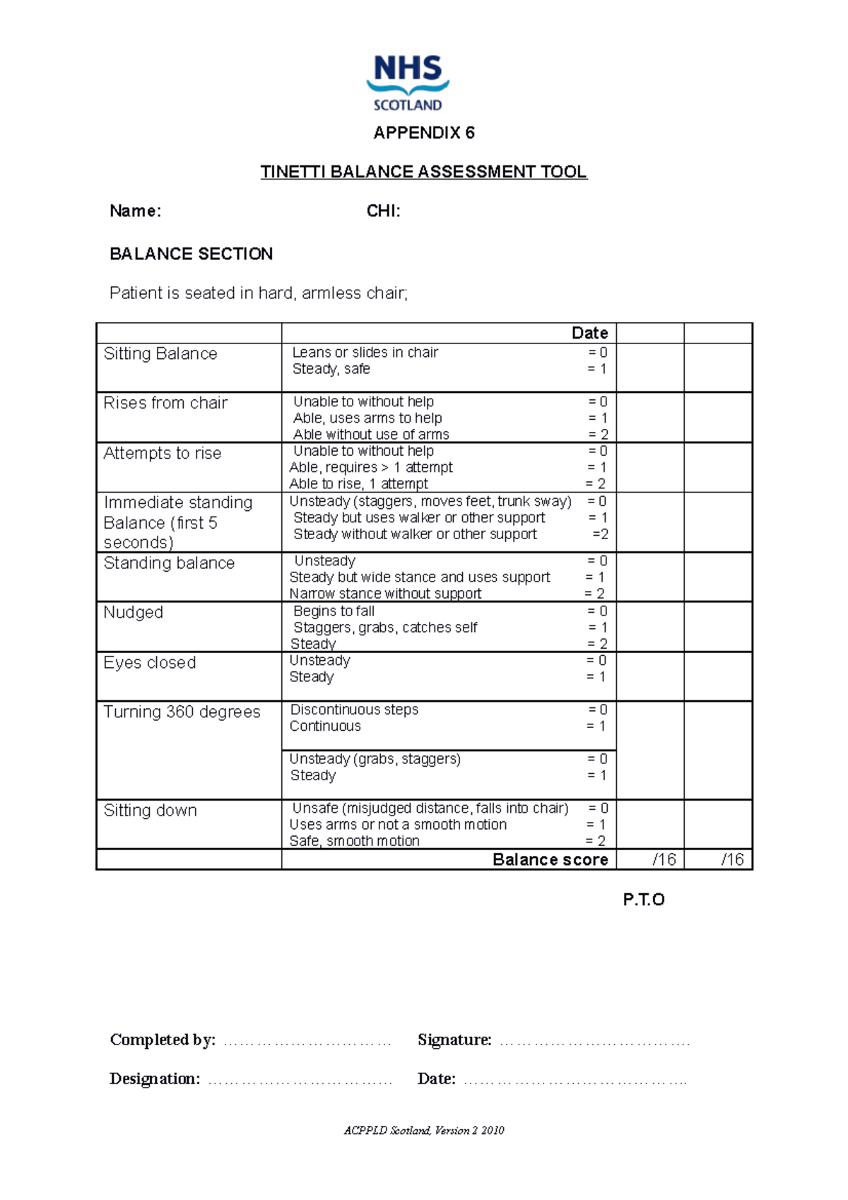 Appendix 6 tinetti balance assessment tool - APPENDIX 6 TINETTI BALANCE ...