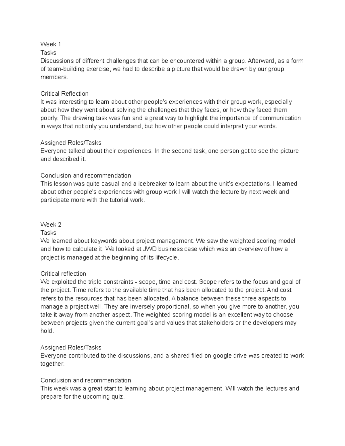 30711495 reflection entry one - Week 1 Tasks Discussions of different ...