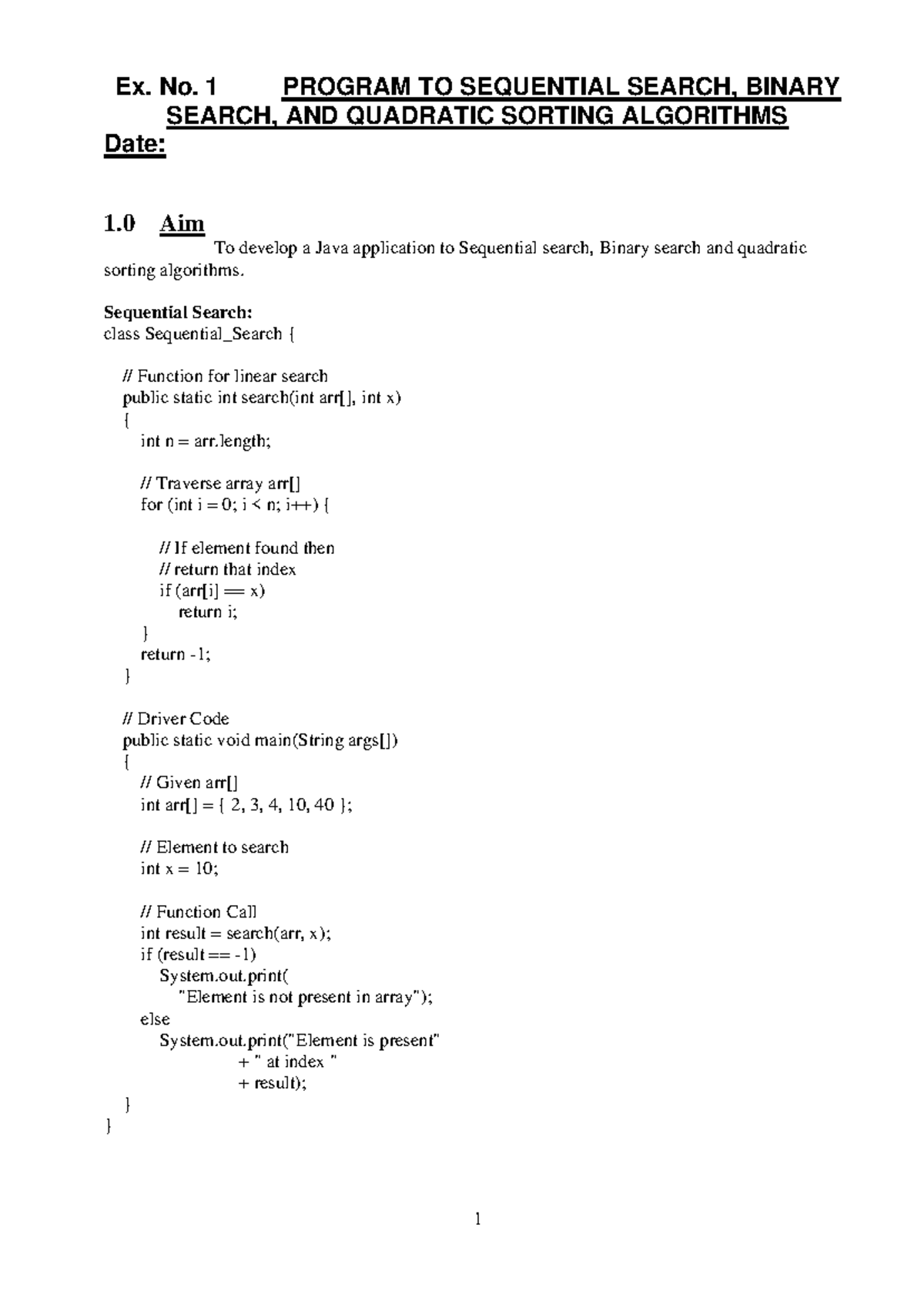 Program Reference OOP - its a complete notes for oops java - Ex. No. 1 ...