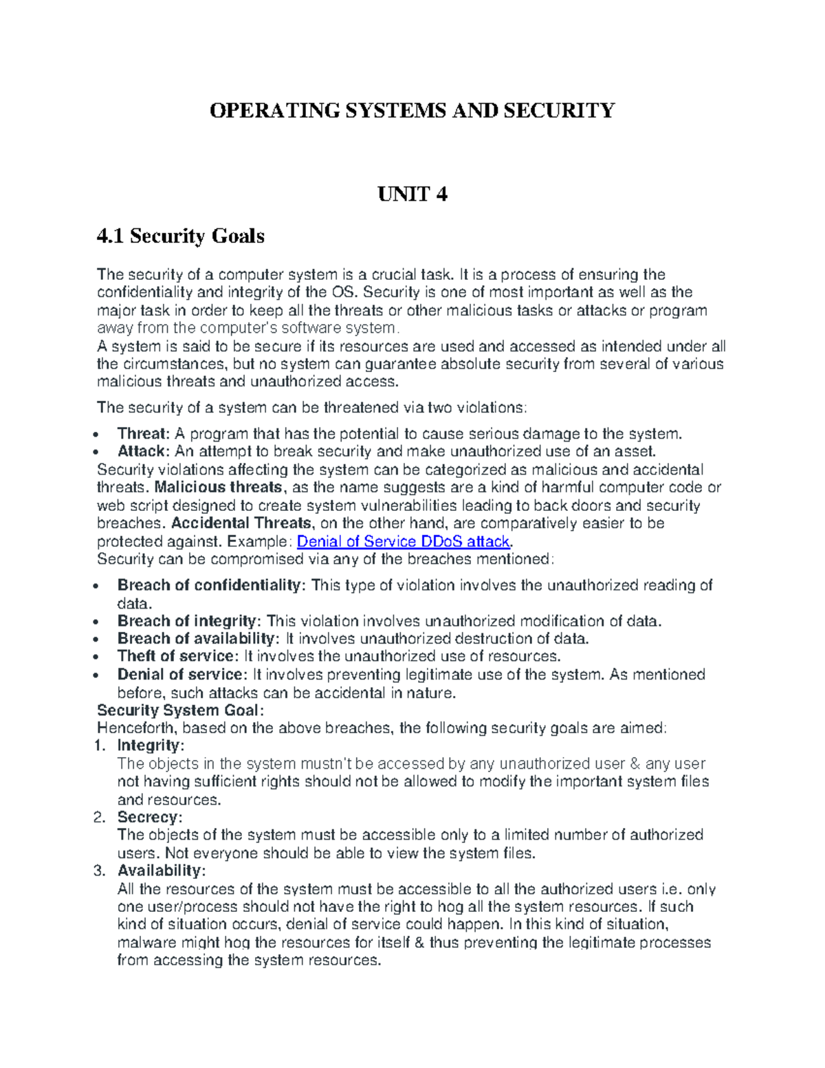 CS OSS 4 - Cyber security notes - OPERATING SYSTEMS AND SECURITY UNIT 4 ...