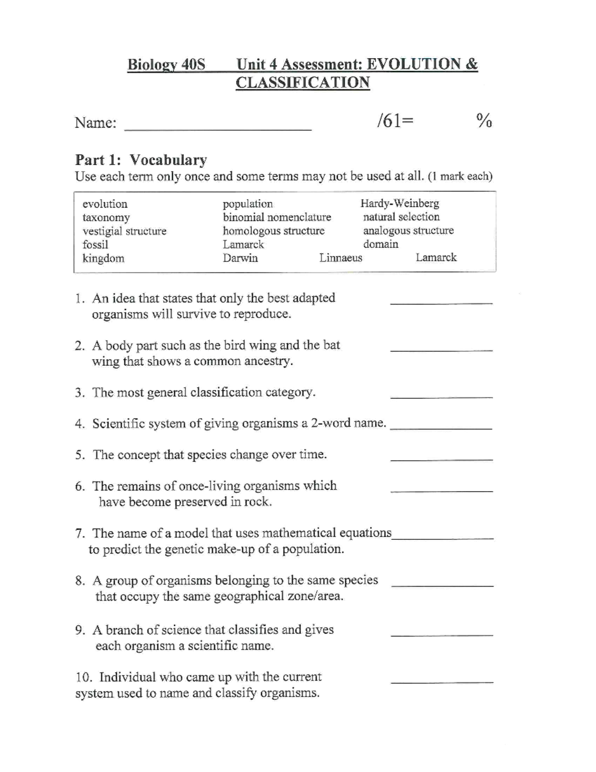 Unit 4 Makeup Assessment MW... BIOL 5157 Biostatistics