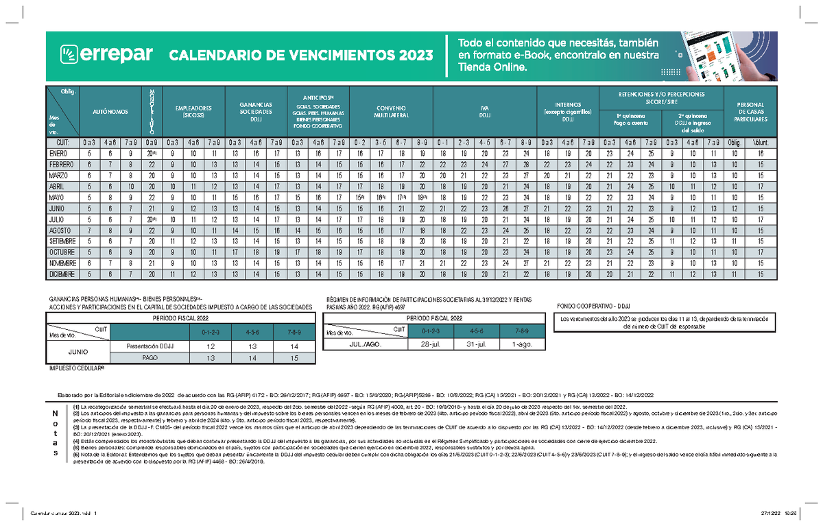 Calendariovencimientos2023 Oblig. AUTÓNOMOS M O N O R T B I U T O