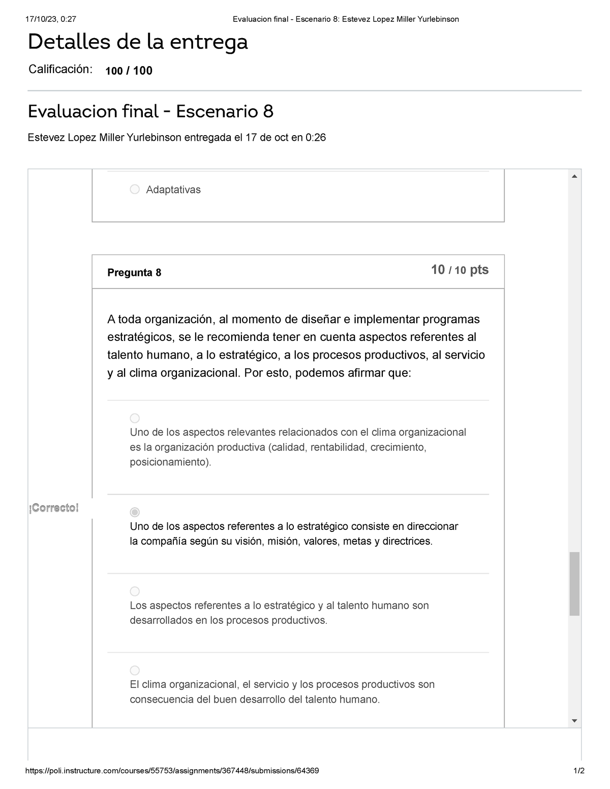 Evaluacion Final - Escenario 8 Gerencia Estrategica - 17/10/23, 0:27 ...