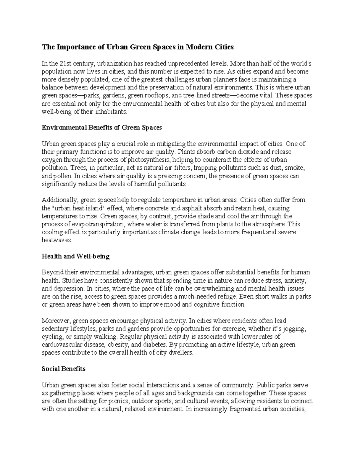 The Importance of Urban Green Spaces in Modern Cities - More than half ...