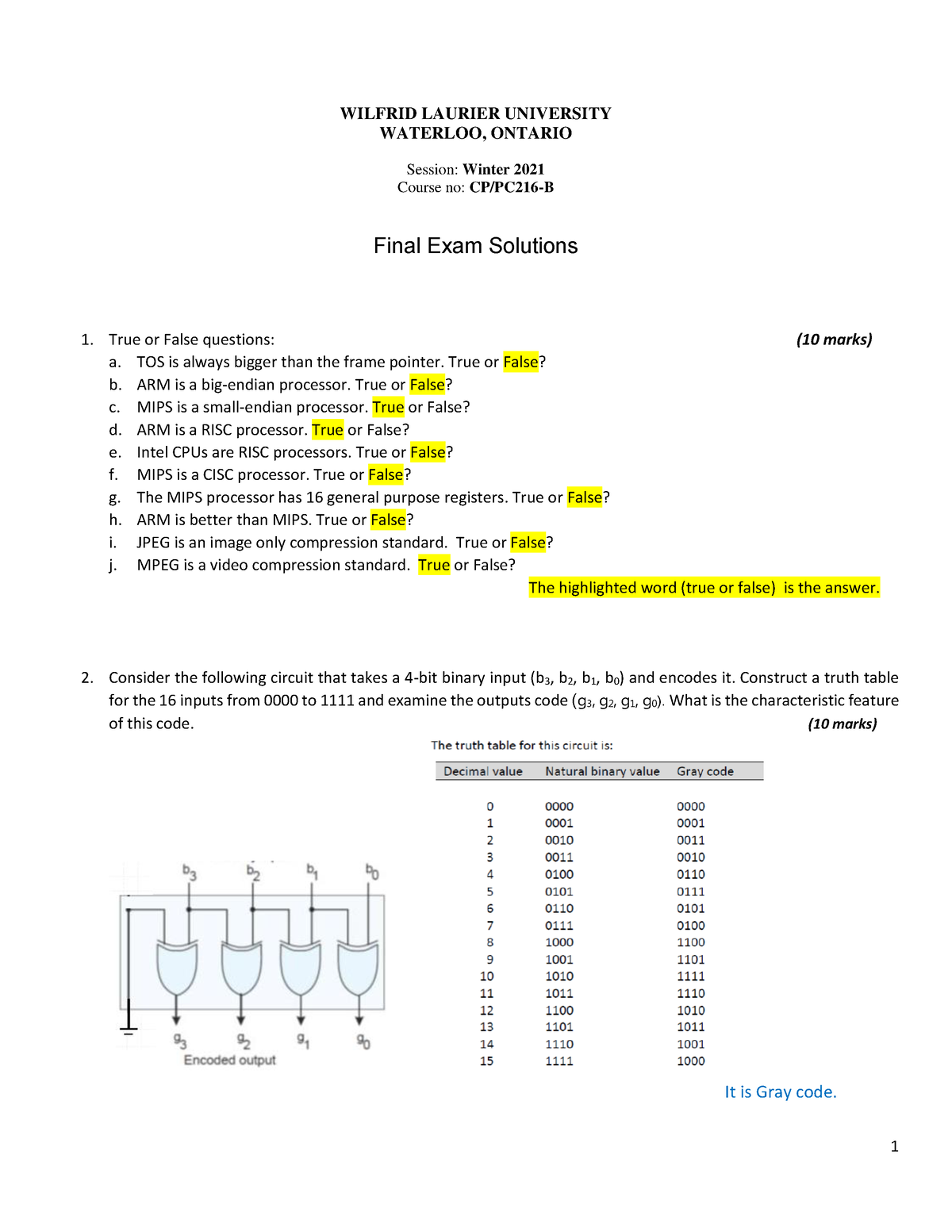 CP216FinalExamWinter2021 Solutions 1 solution WILFRID LAURIER