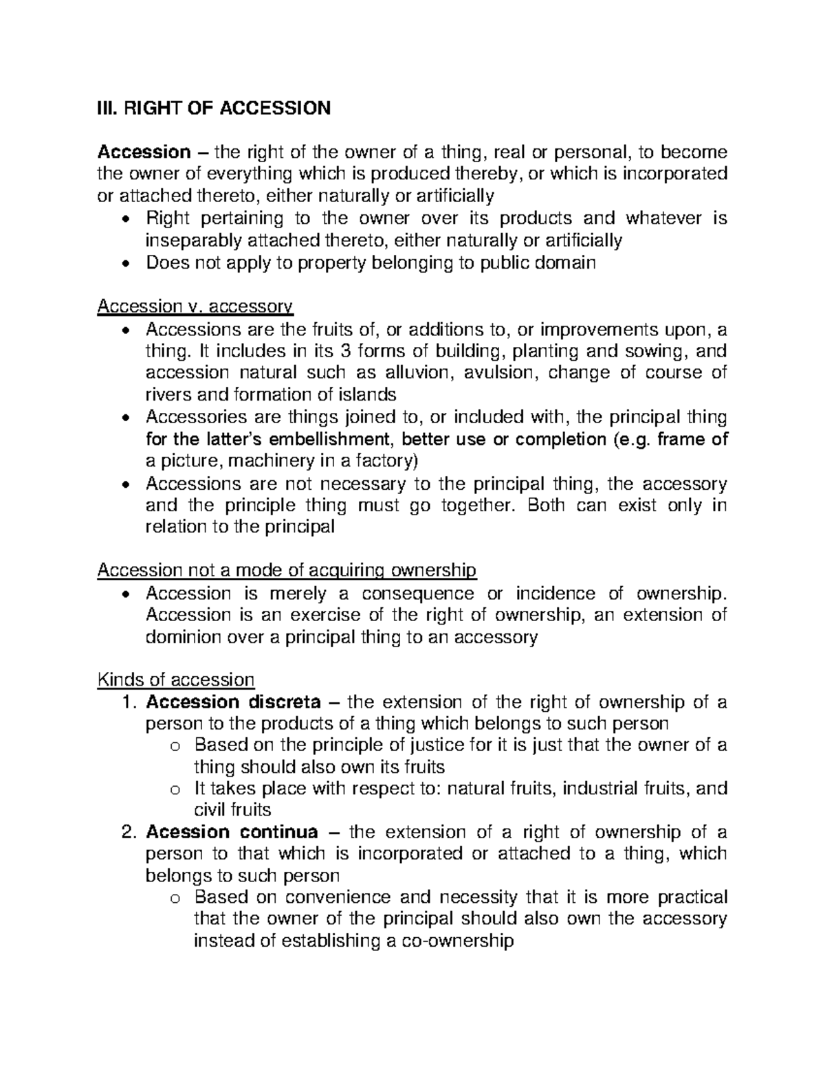 Scribd OBLI LECTURE III. RIGHT OF ACCESSION Accession the right