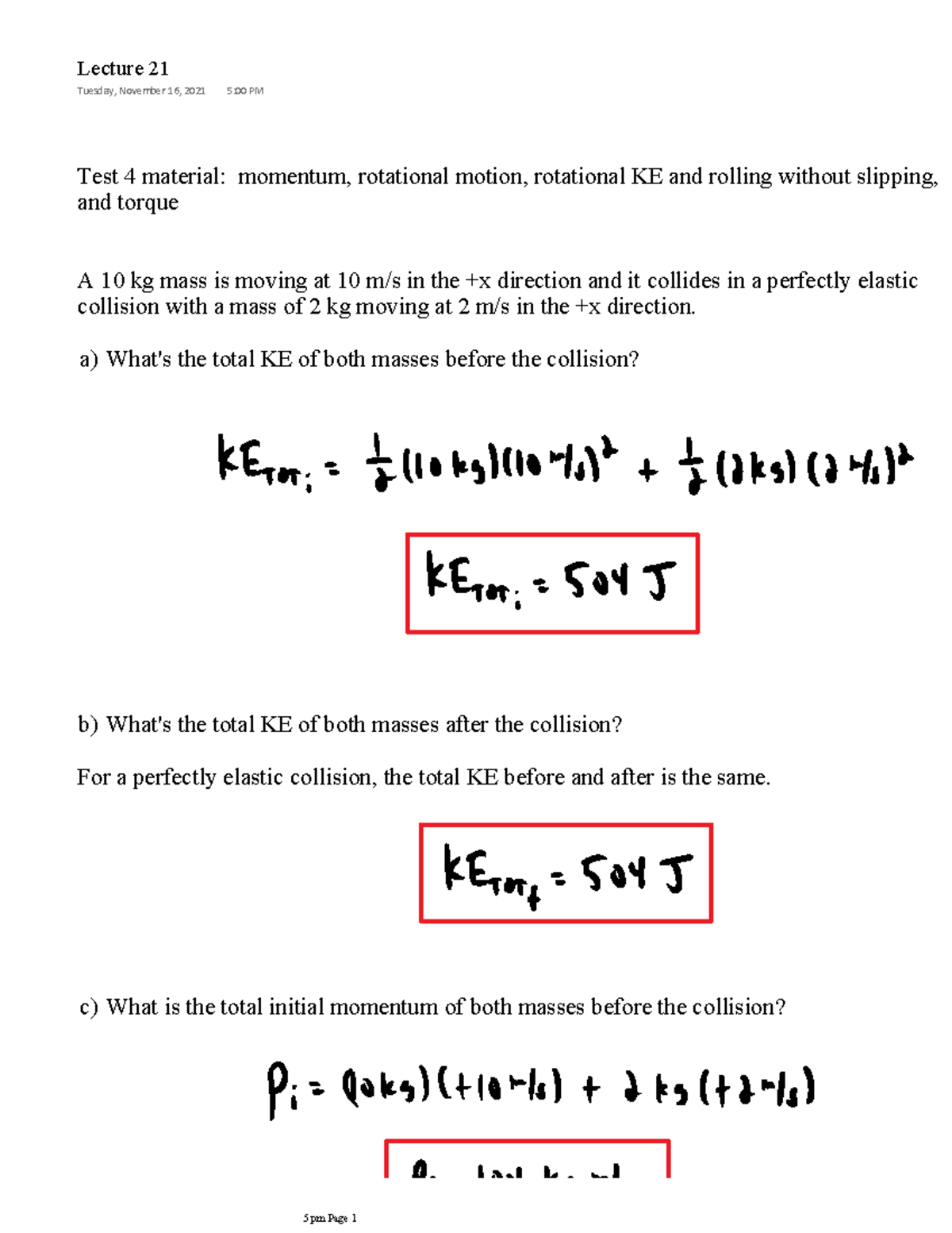 5 21a - Practice Problems Worked Out - Test 4 material: momentum Sns-Brigh10