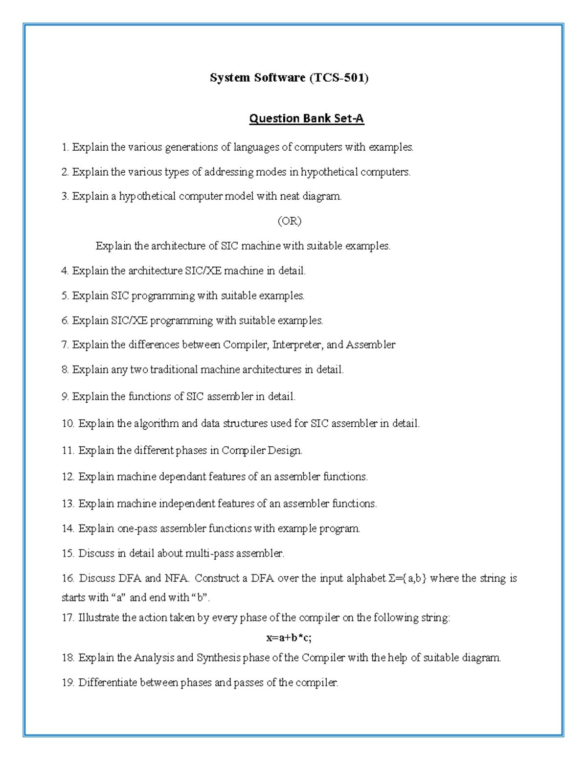 System Software Question Bank Updated System Software (TCS501