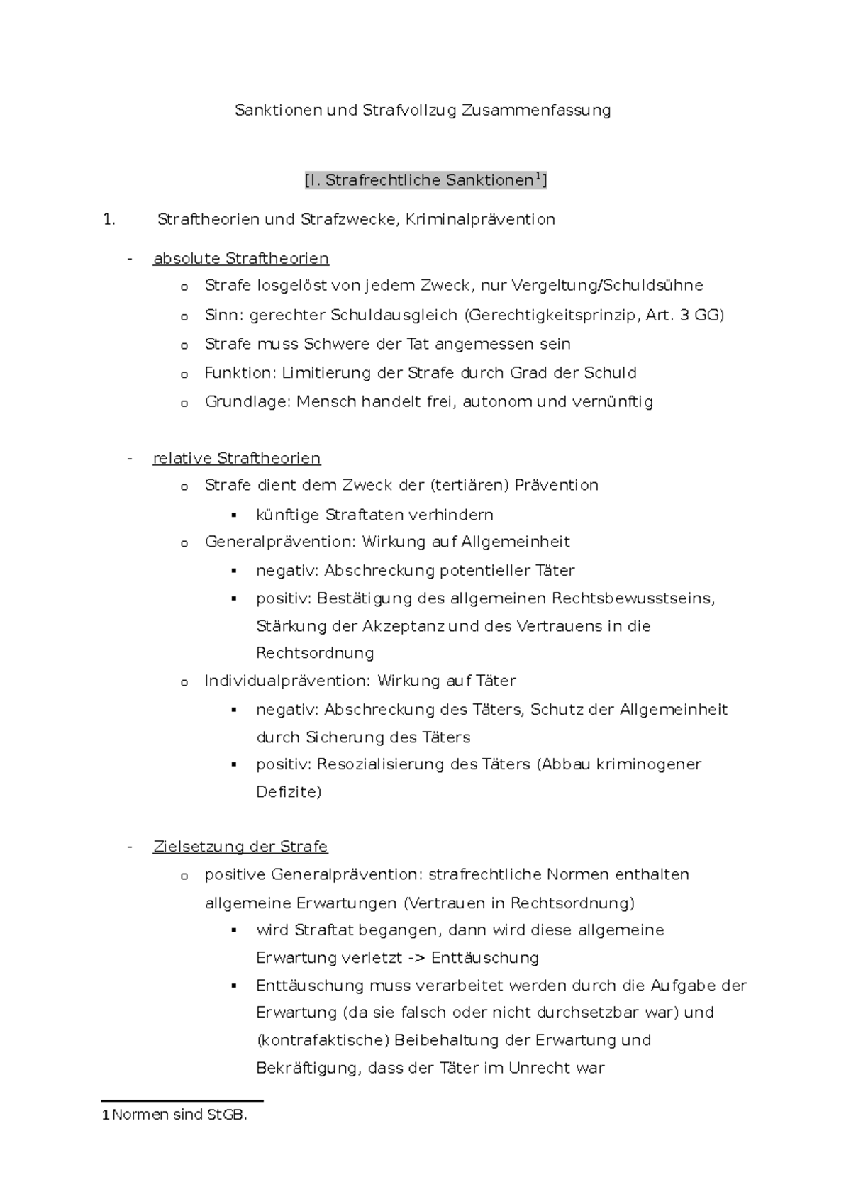 Zusammenfassung - Strafrechtliche Sanktionen 1 ] Straftheorien Und ...