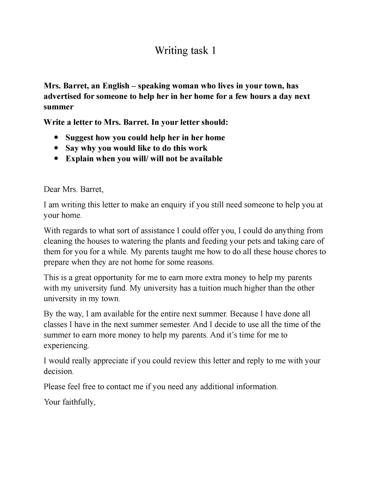 Task 1 write a letter to Mrs Barret 26102022 - Writing task 1 Mrs ...