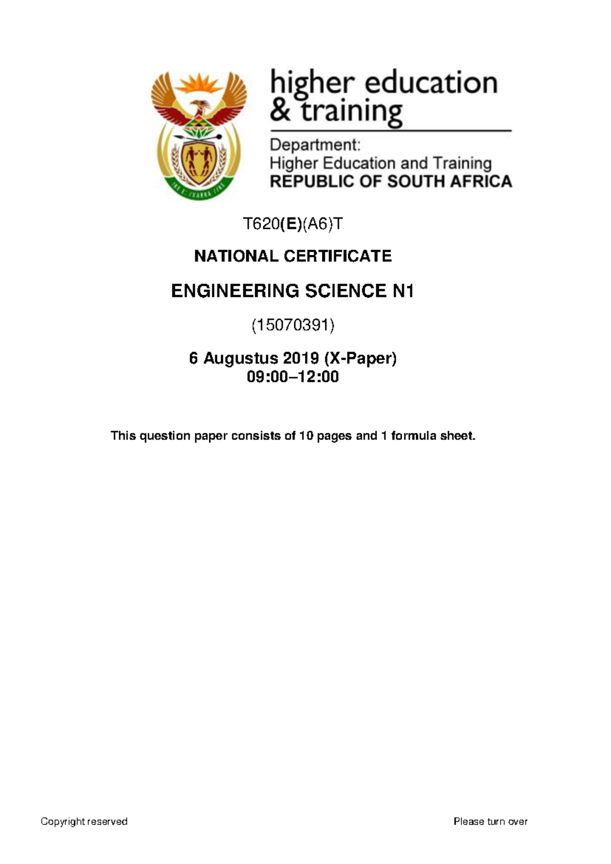 Engineering Science N1 AUG QP 2019-1 - T620(E)(A6)T NATIONAL ...