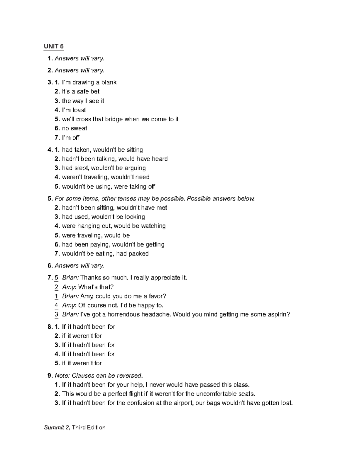 Summit 2B WB Answer Keys 3rd Edition - UNIT 6 Answers will vary ...