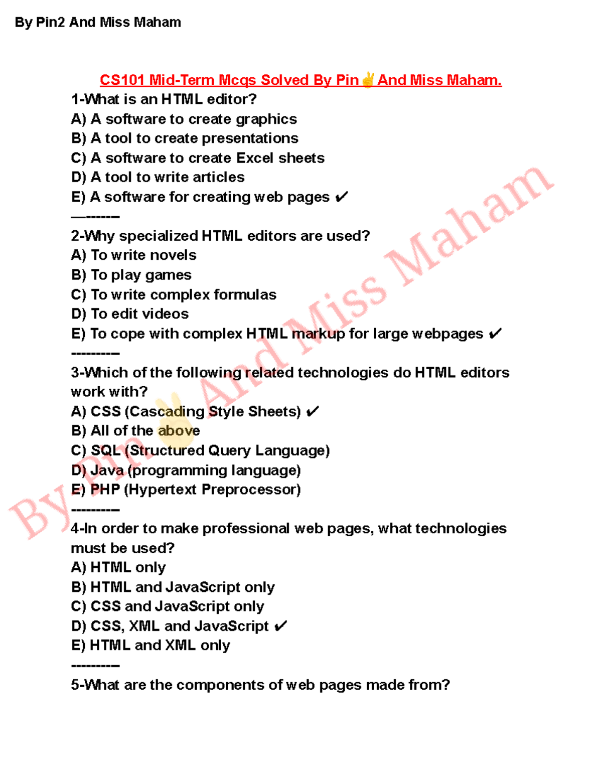 cs101 mcqs files hadi - CS101 Mid-Term Mcqs Solved By Pin And Miss ...