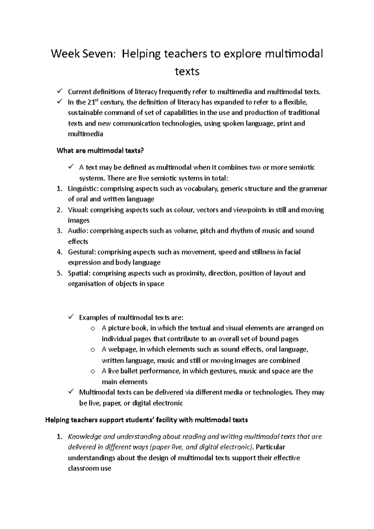 Week Seven Help teaching learning multimodal - Week Seven: Helping ...
