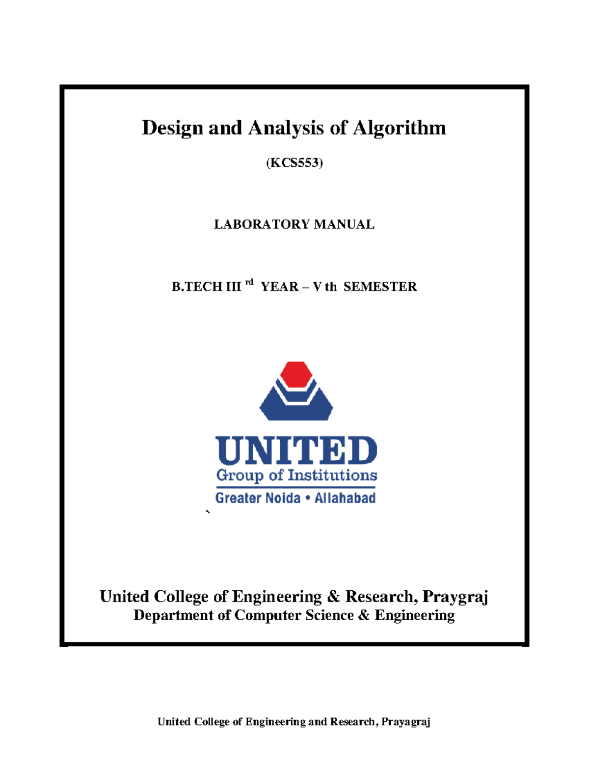 Algorithm - Notes - Design and Analysis of Algorithm (KCS553 ...
