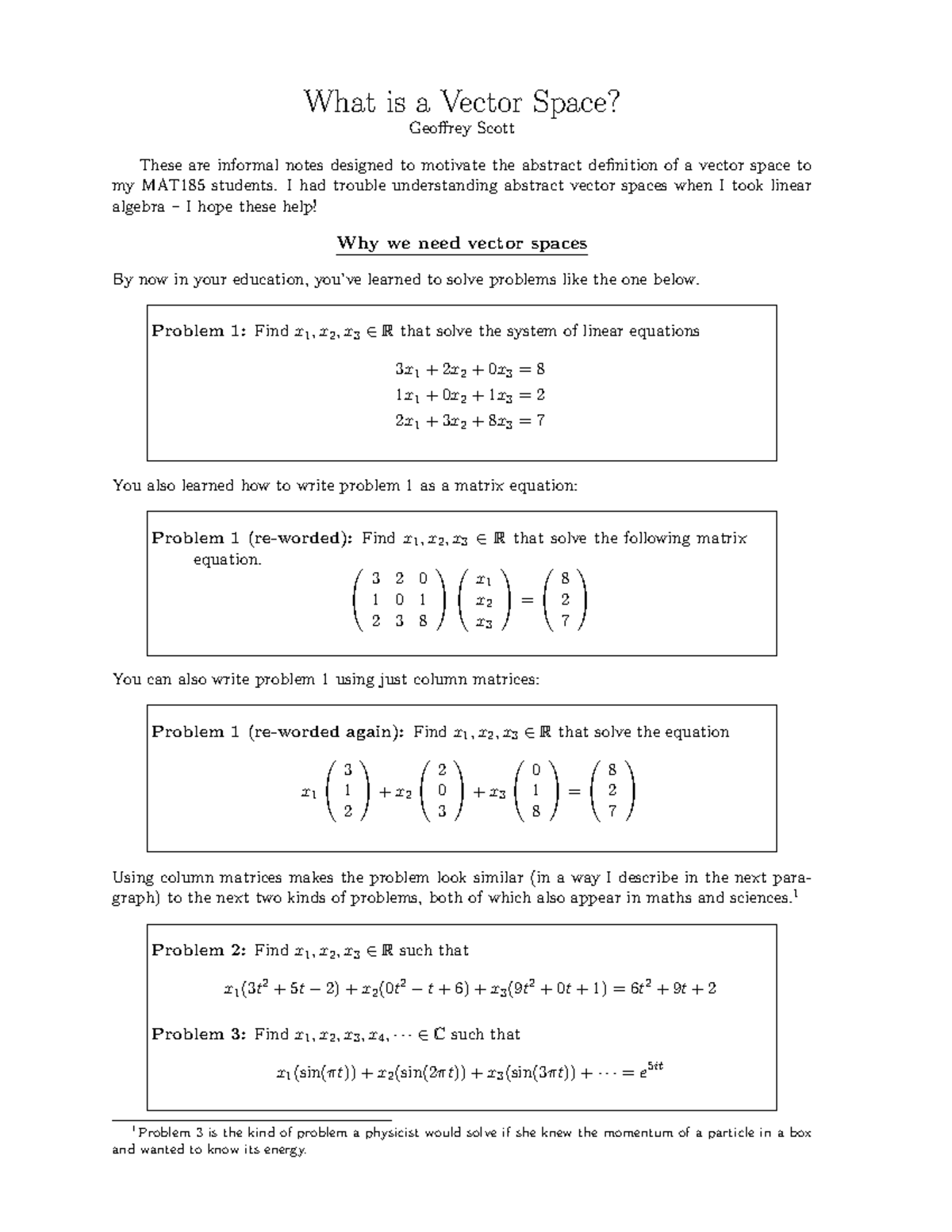 Vector spaces - What is a Vector Space? Geoffrey Scott These are ...