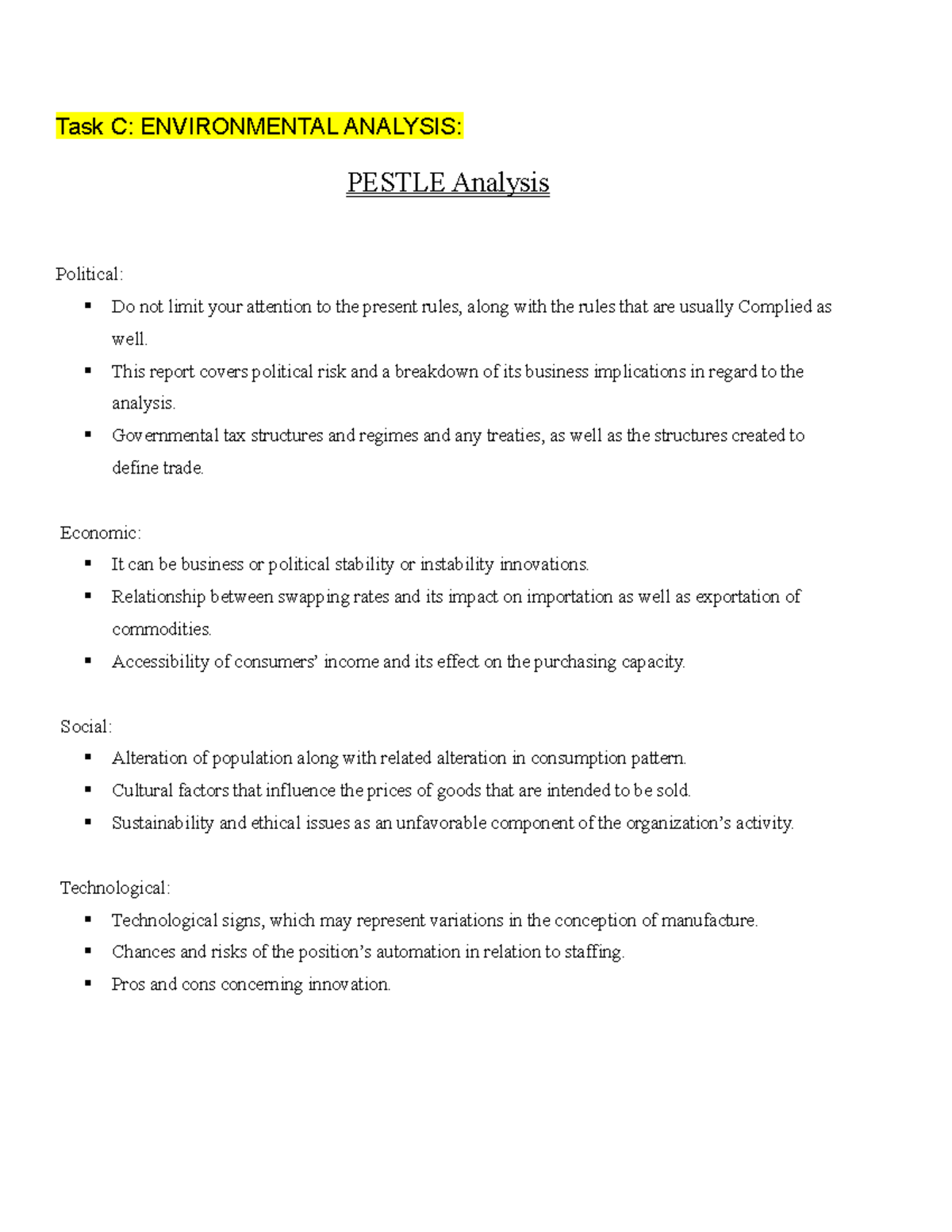 Business venture project - Task C: ENVIRONMENTAL ANALYSIS: PESTLE ...