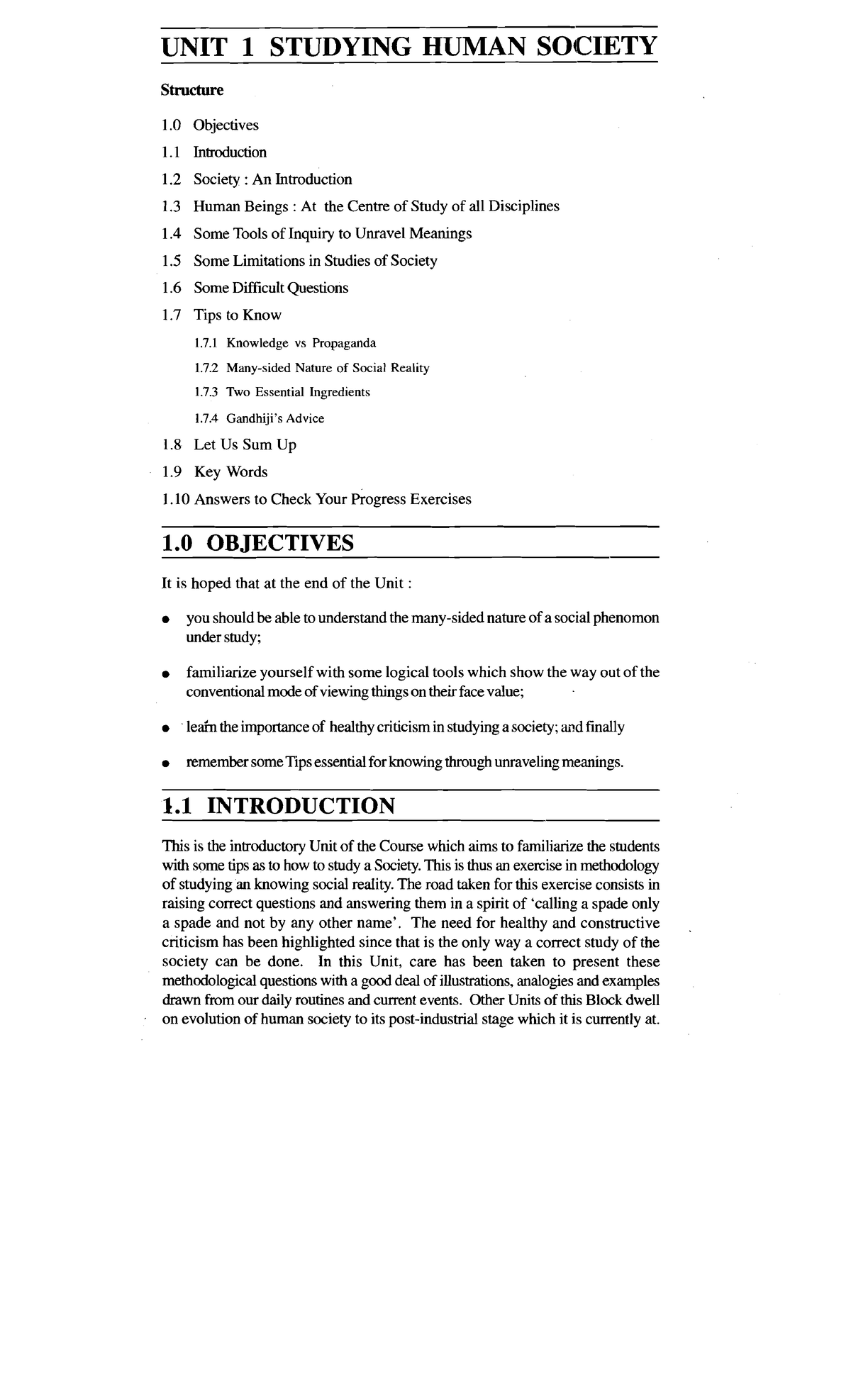 Unit-1 - HumanSocietyand ~tsEvolution 1 SOCIETY : AN INTRODUCTION ...