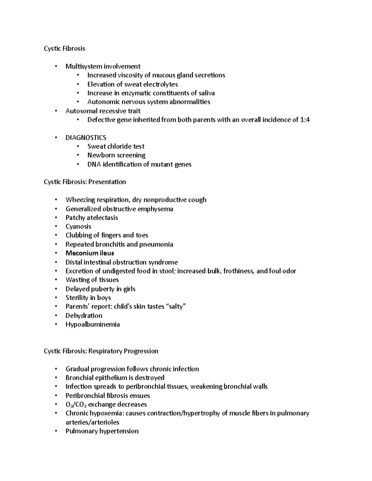 Cystic Fibrosis peds - Cystic Fibrosis Multisystem involvement ...