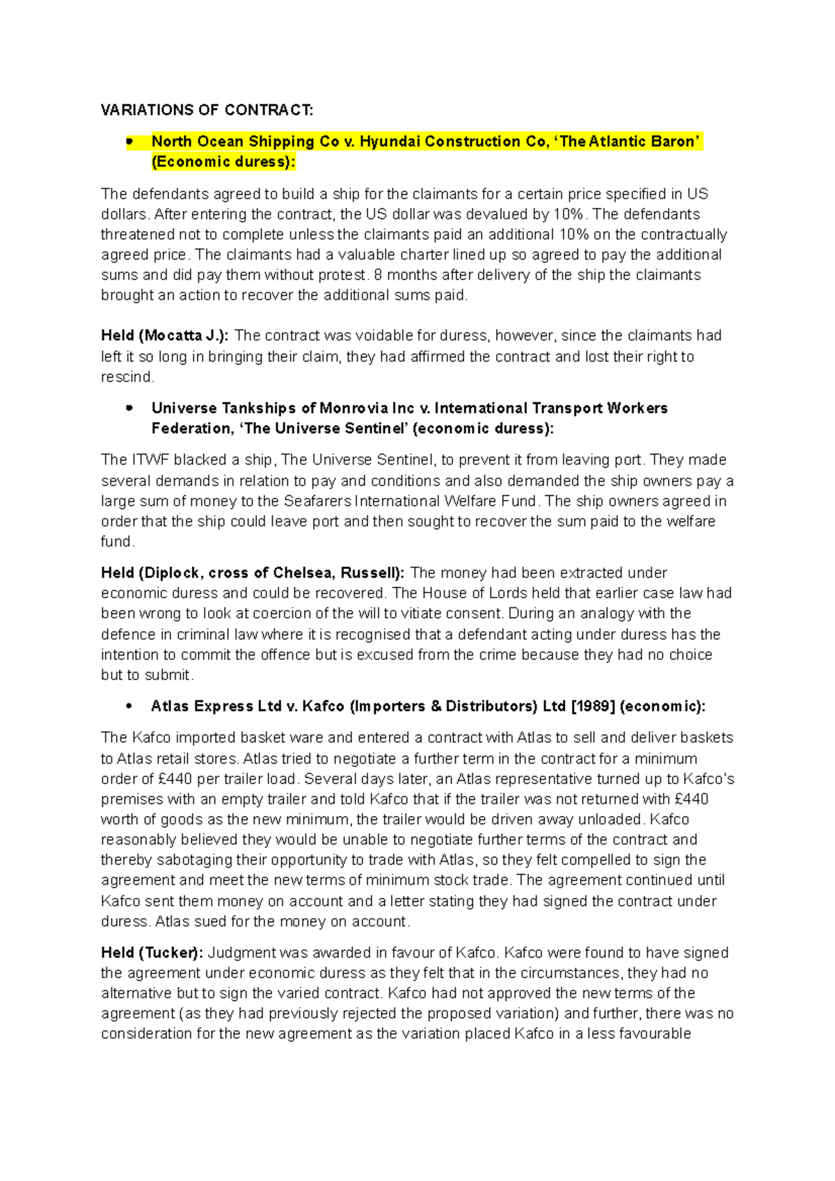 Cases - VARIATIONS OF CONTRACT: North Ocean Shipping Co v. Hyundai ...